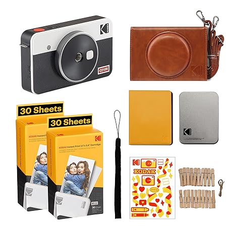 Kodak Mini Shot 2 Retro Portable Wireless Instant Camera & Photo Printer, Compatible with iOS & Android and Bluetooth Devices, Real Photo (2.1x3.4) 4Pass Technology (Printer + Gift Pack, White)