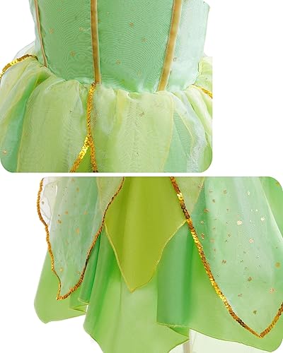 Miniatura 6 de Dressy Daisy Disfraz verde de hadas de Halloween para fiesta de cumpleaños con alas de mariposa para niñas pequeñas, talla 3T a 12