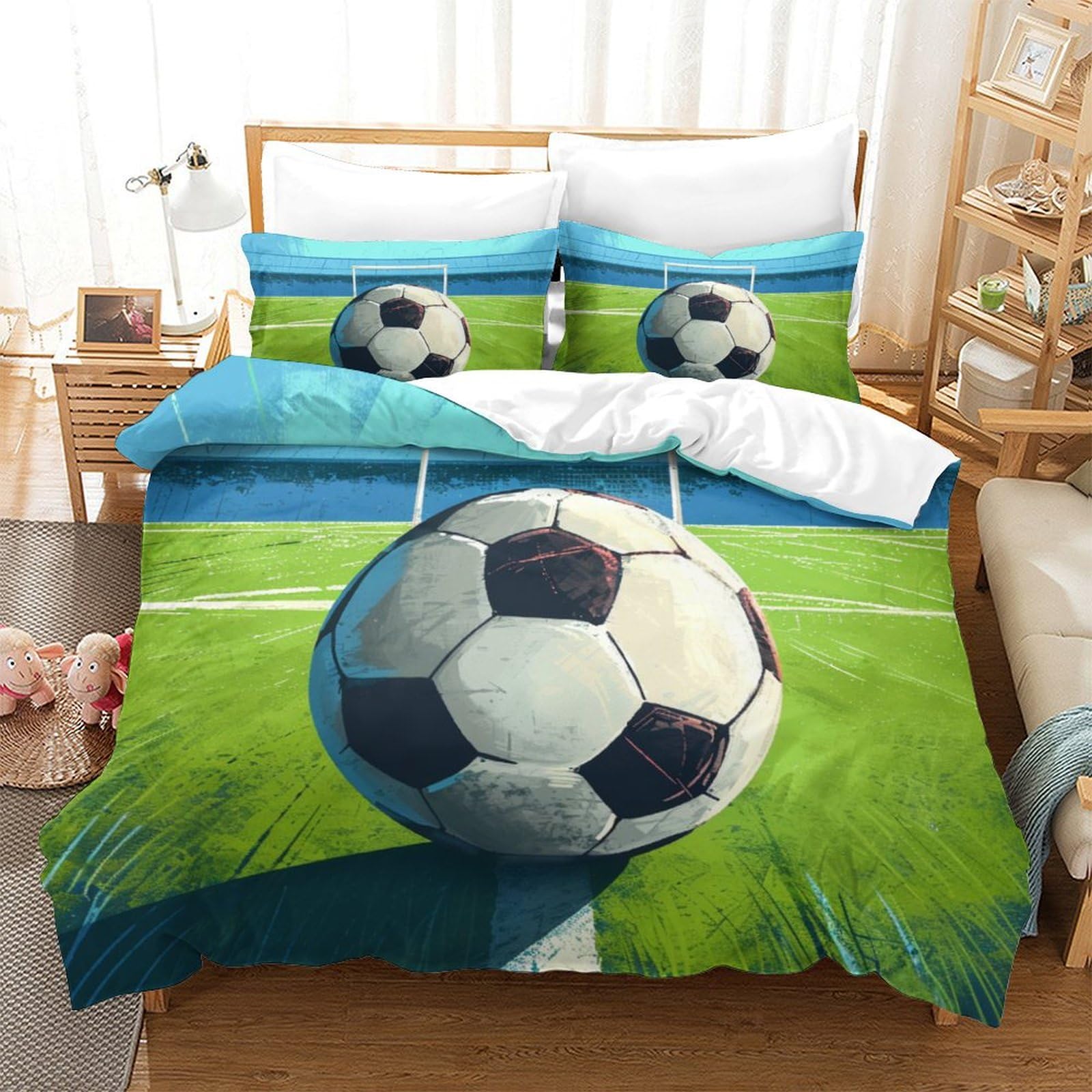 Housse de couette 260x220 football avec taies d'oreiller literie 3D