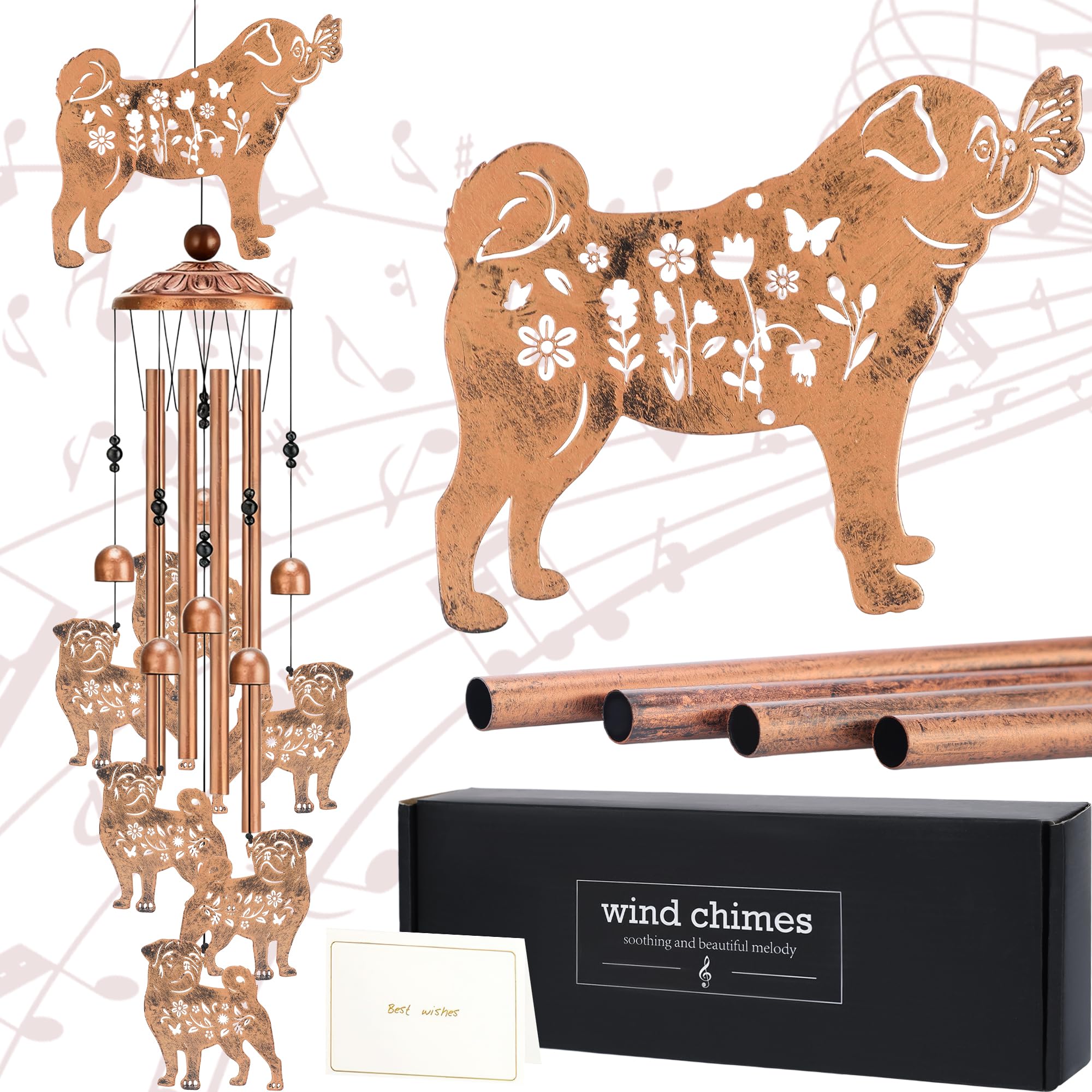 LIRAVENO Wind Chimes for Outside - Pug Gifts for Dog Lovers