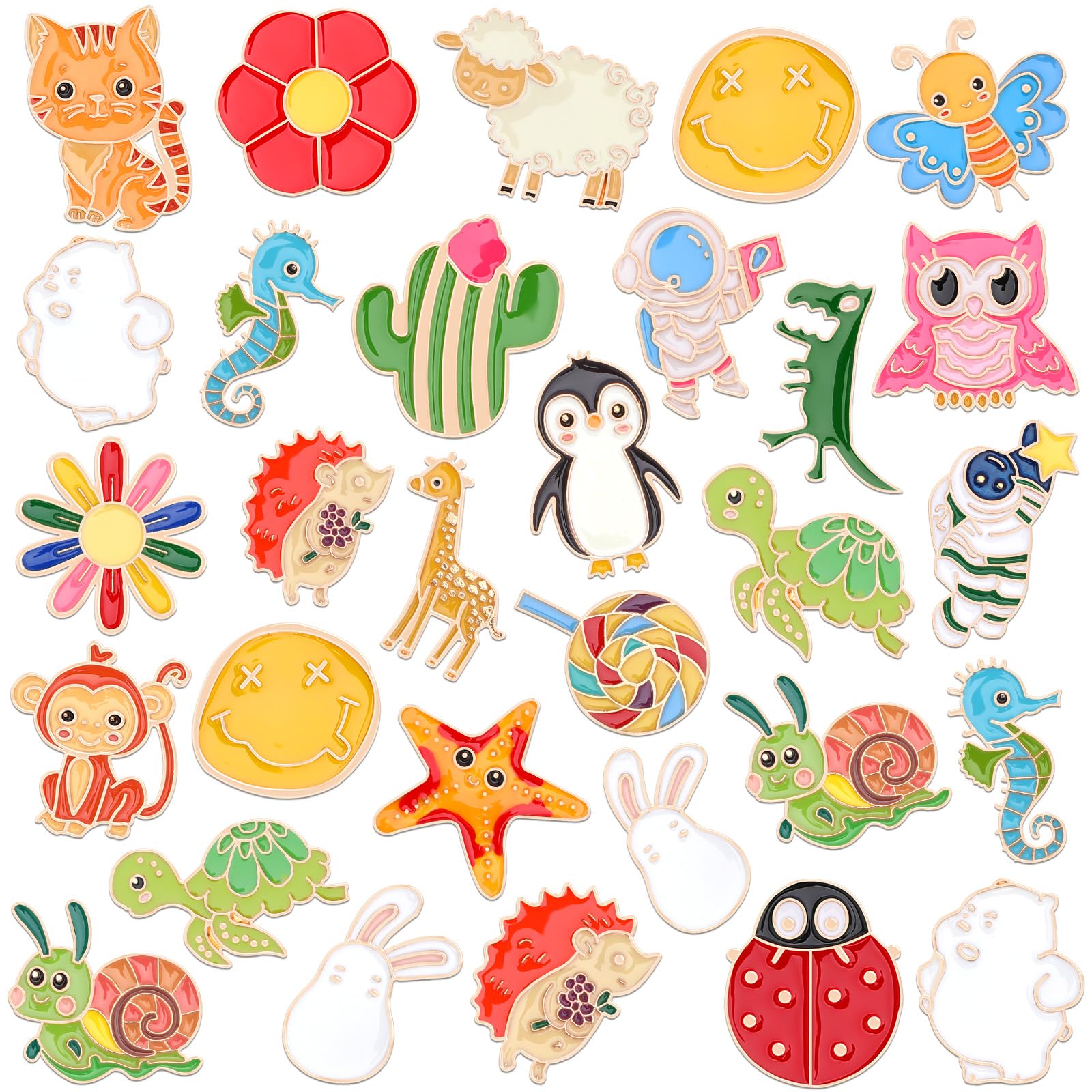 SANNIX 60Pcs Enamel Pins, Cute Funny Enamel Lapel Pins Bulk Set Cartoon Brooch Pins Button Badges for Backpacks Clothes Bags Hats Accessories, 30 Styles