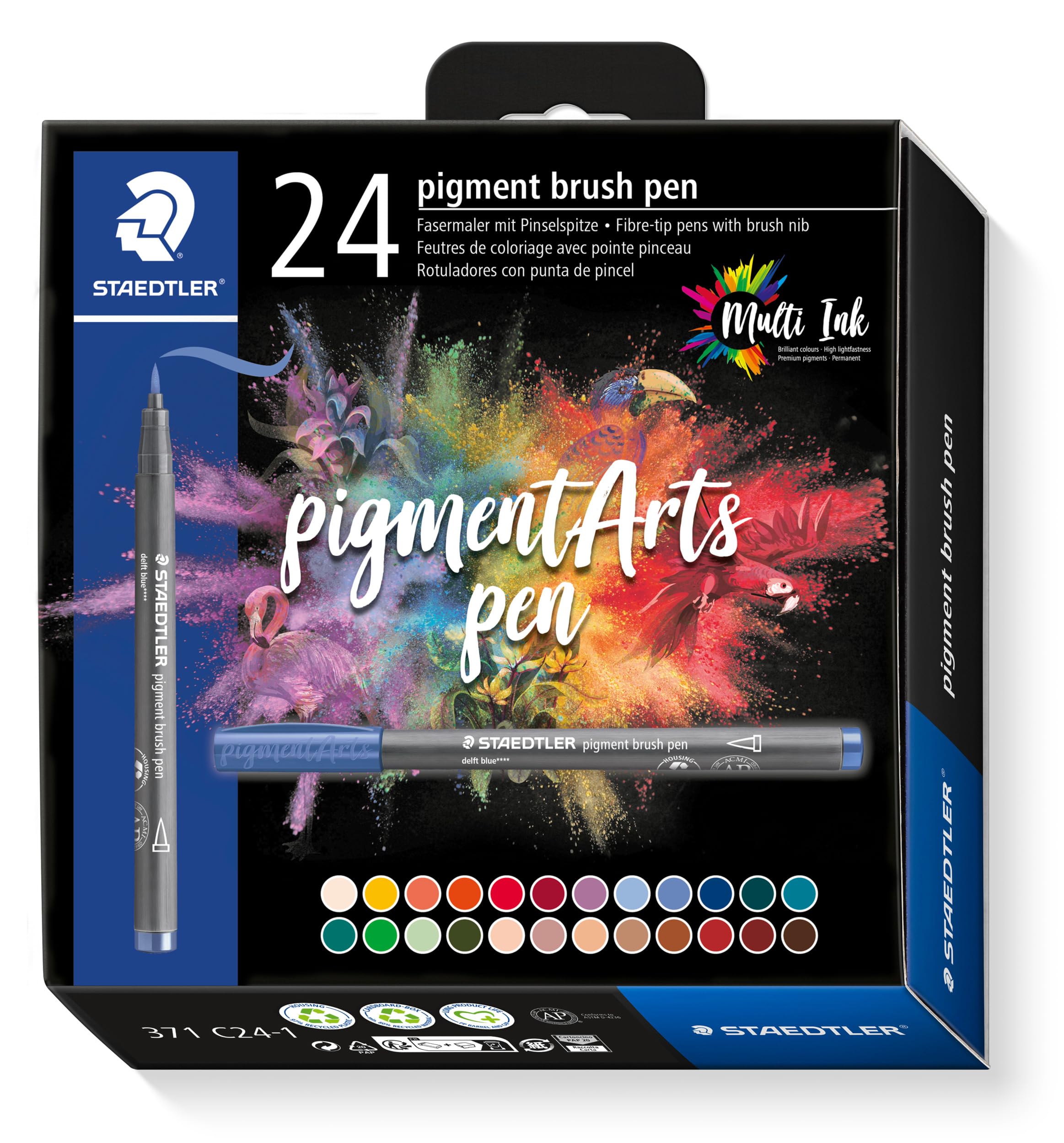 STAEDTLER Pigment Arts Brush Pen Set: 24 Colors, Permanent, Waterproof, No Bleed Pens for Journaling, Coloring, Hand Lettering