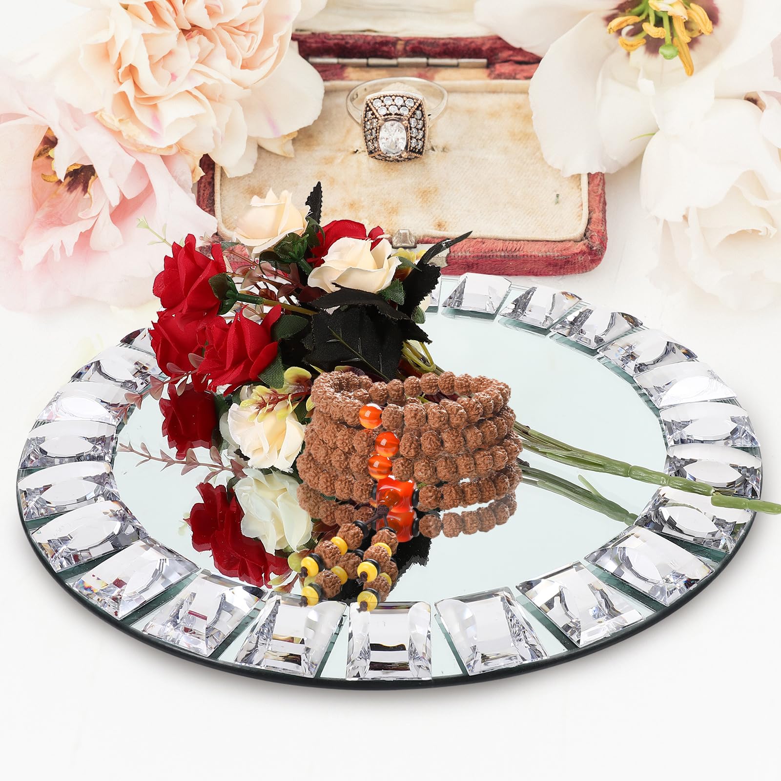 Vassoio Organizzare in Porta Decorativo o Rotondo Vetro e Anelli Design per Profumi e Accessori in Casa o Scrivania