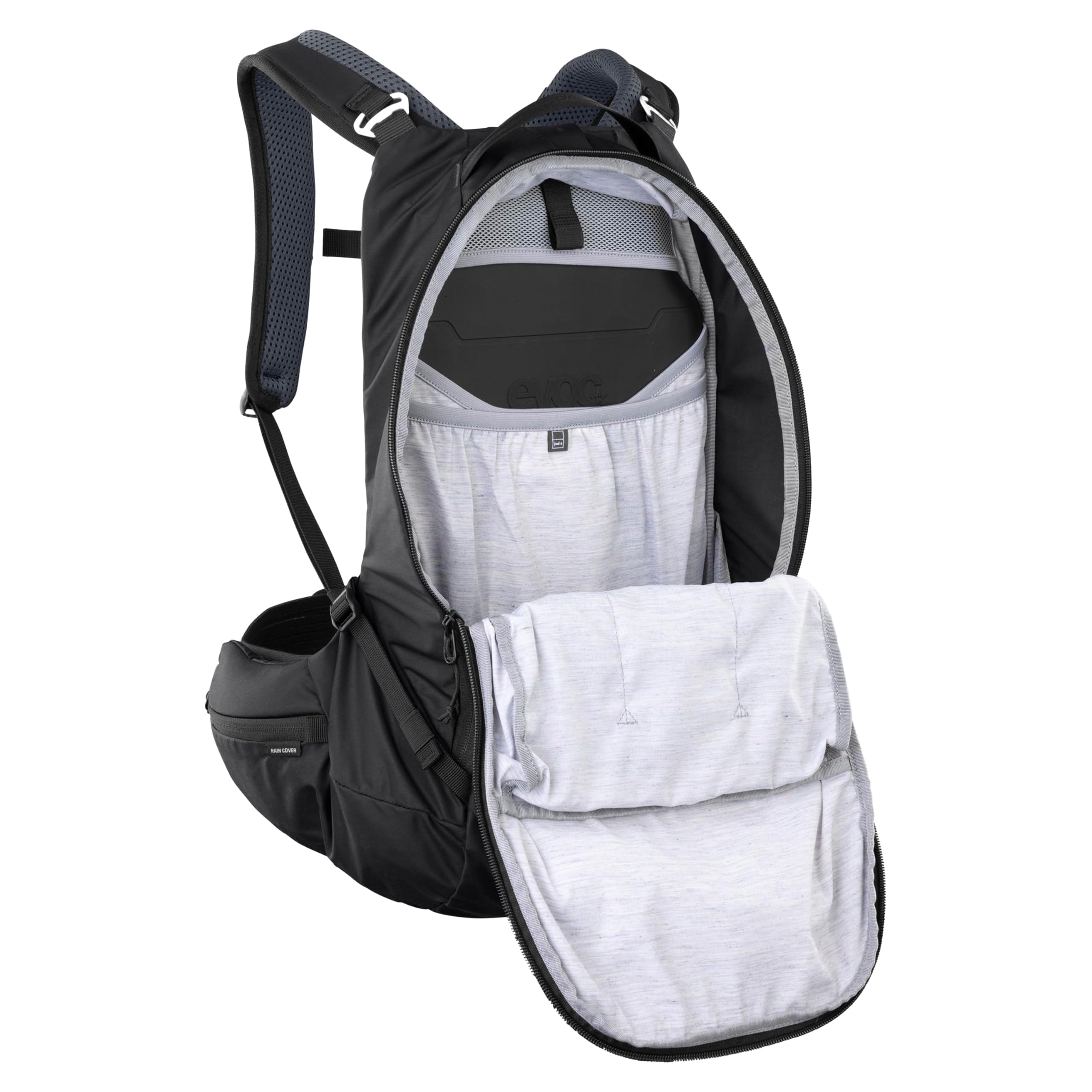 EVOC TRAIL PRO BLACKLINE 16 Sac à dos de protection (sac à dos léger avec protection dorsale, compartiment pour poche à eau inclus, ajustement optimal, L/XL), Noir