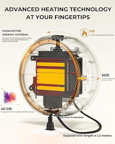 Miniatura 2 de Calentador de espacio para uso en interiores, calentador eléctrico portátil con calentamiento rápido 2S y cerámica PTC, protección contra