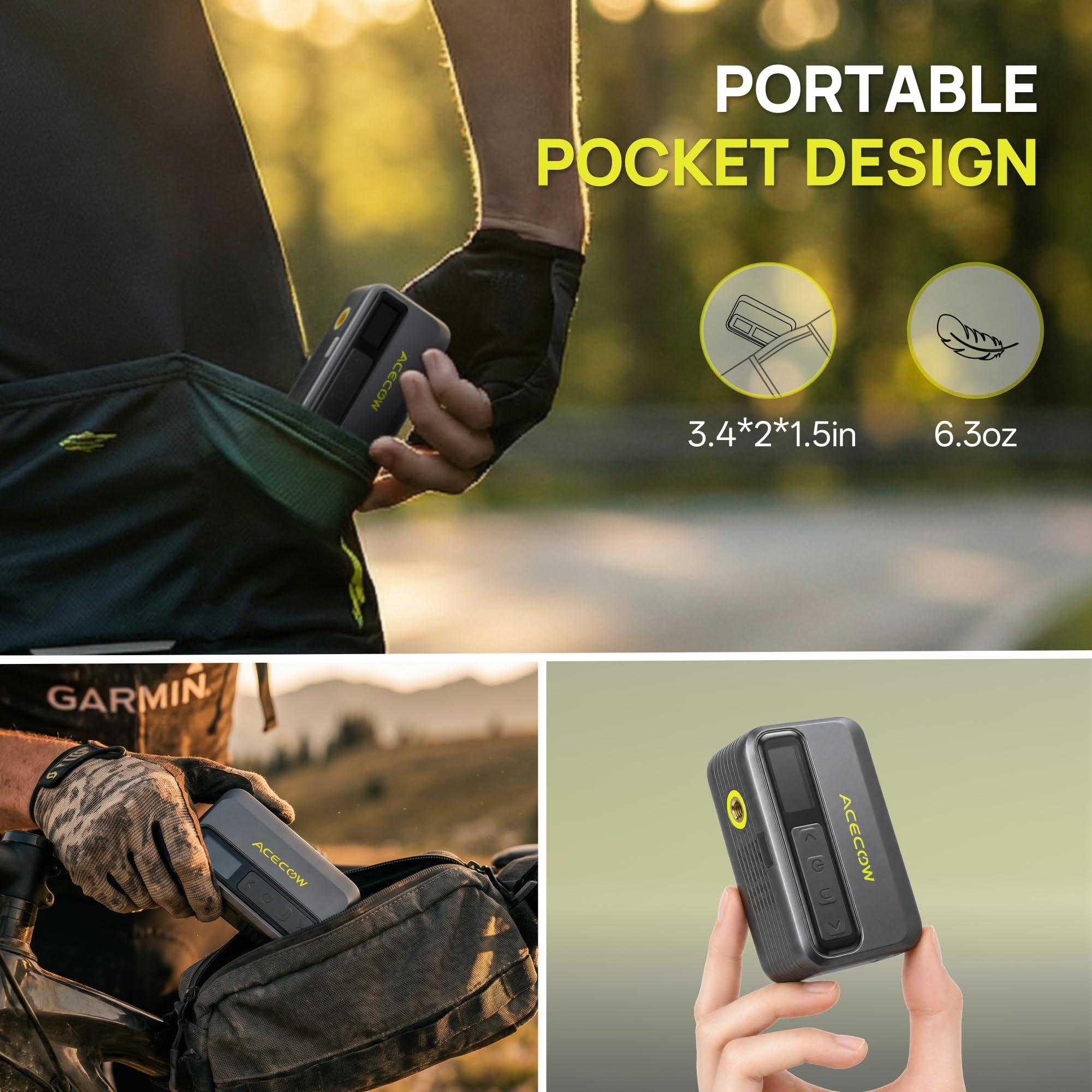 Pompe à Vélo Électrique AT5Pro Mini sans Fil 120 PSI Arrêt Auto pour Vélo de Route VTT