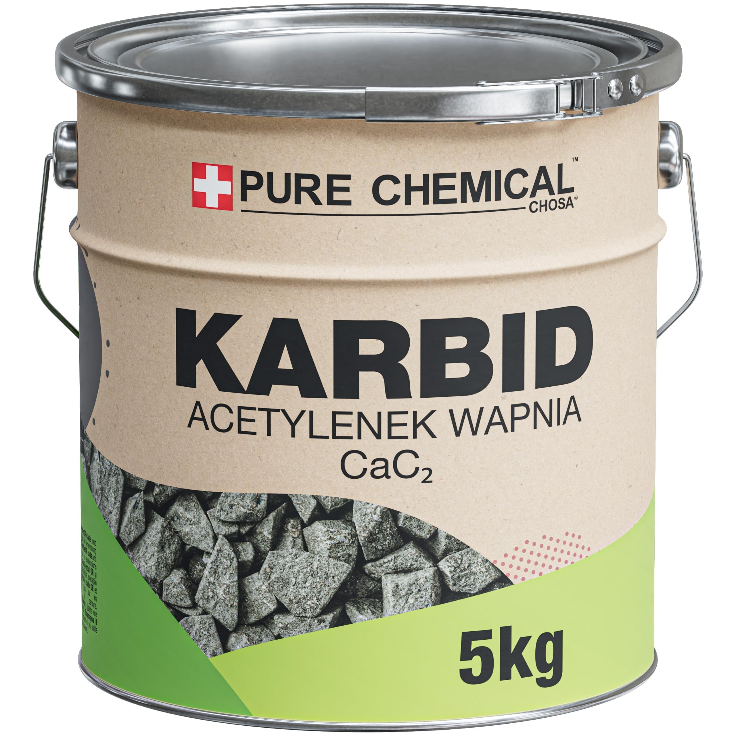 CHOSA Carburo di Calcio 5 kg - CAC₂ Puro al 100%, Senza Additivi - per Lampade Acetilene, Saldatura e Giardino - Robusta Scatola di Metallo – la Confezione Protegge dall'umidità – Chiusura Ermetica