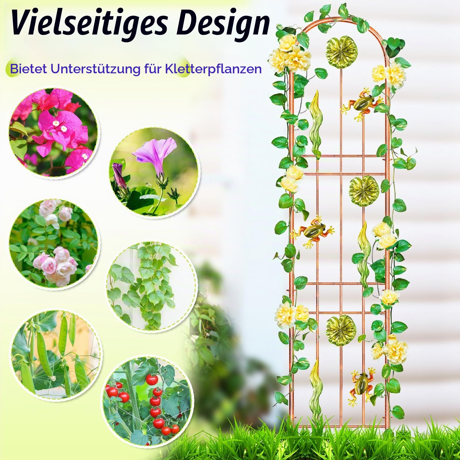 Rankgitter Metall, 2er Set Pflanzenstütze für Kletterpflanzen | Gartendeko Rosengitter Gartenzaun mit 35cm Erdspießen, Gemüse und Terrassendekoration im Außenbereich 151.5 x 28 cm