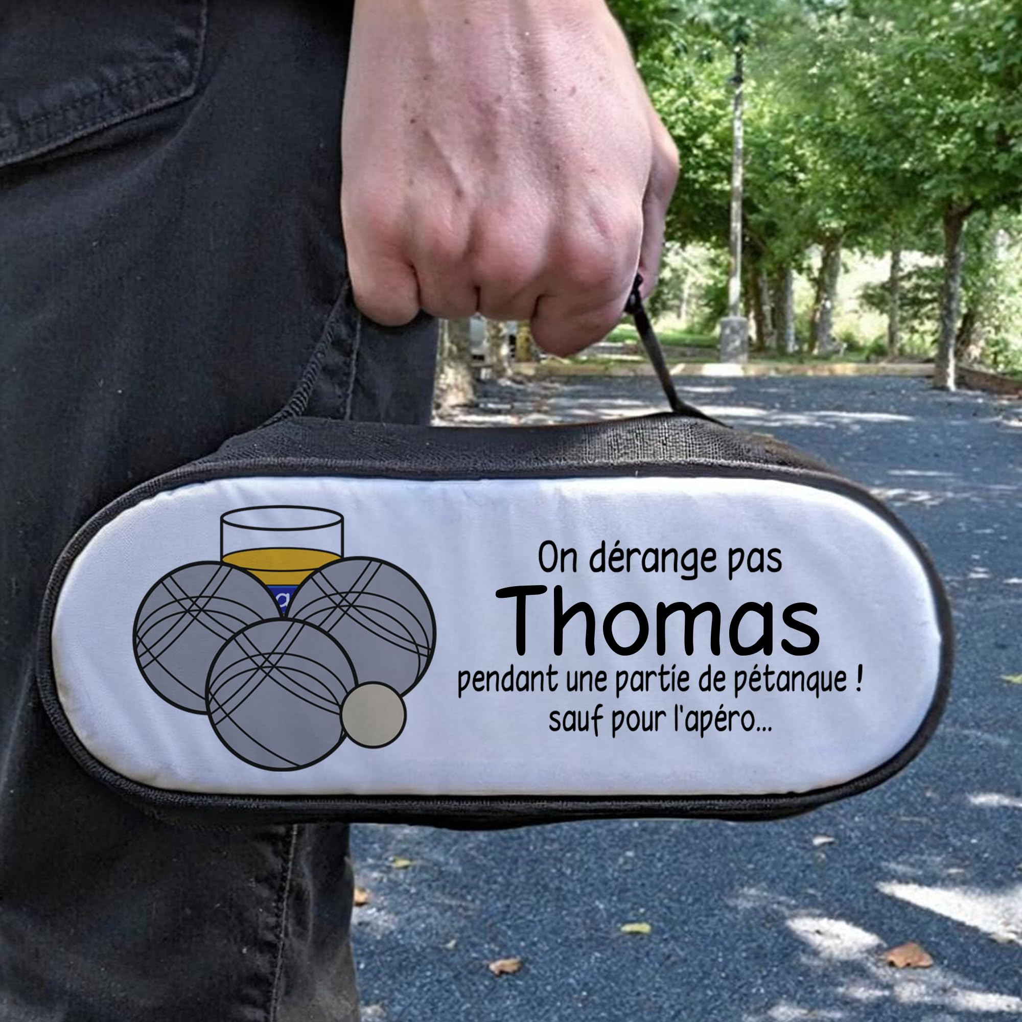KDO MAGIC - Sacoche pétanque Personnalisable - pour triplette 3 Boules - Personnalisé avec prénom et Votre Texte - Cadeau fête des pères, Homme, Retraite, noël