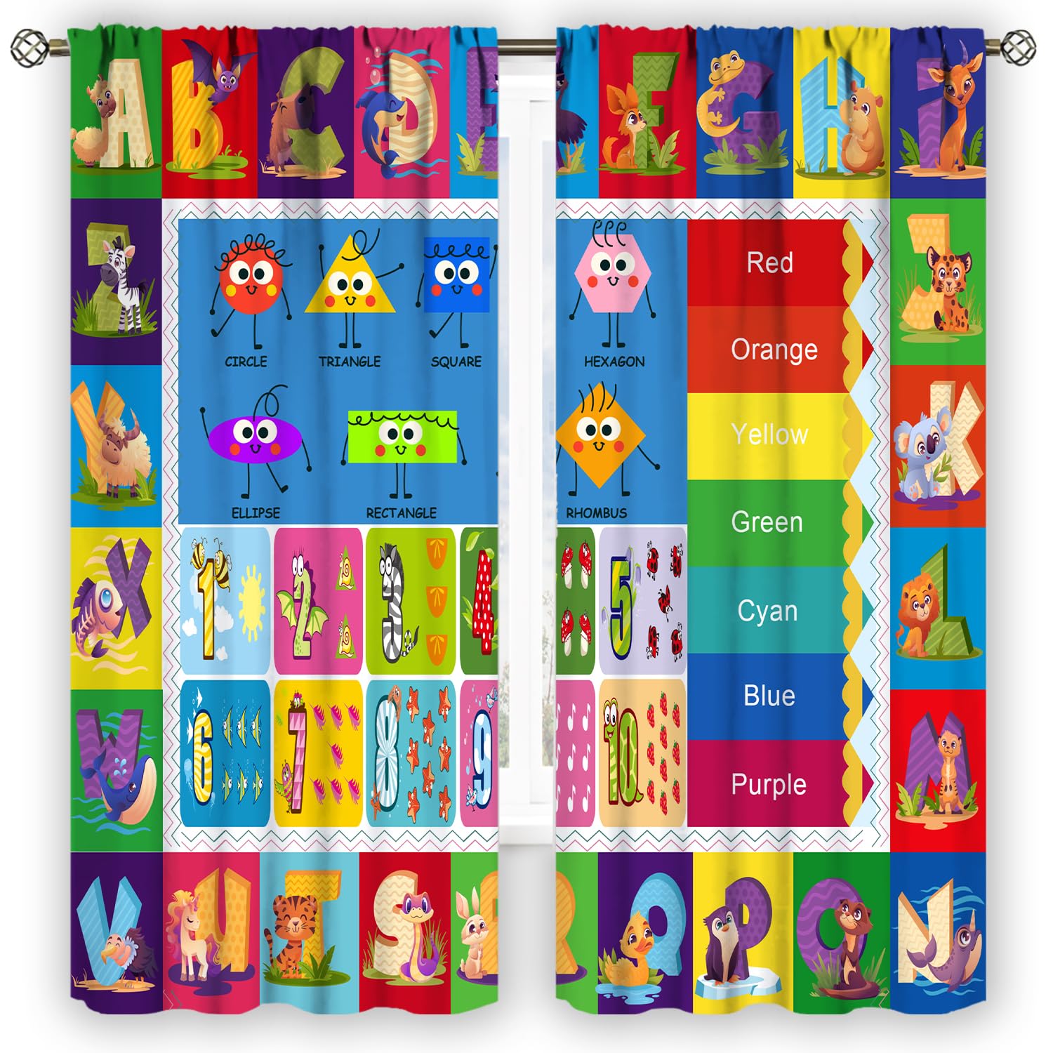 YCness Alphabet ABC Kids Curtains Rod Pocket Colorful Cartoon Animal Learning Window Treatments for Daycare Classroom Educational Nursery Playroom