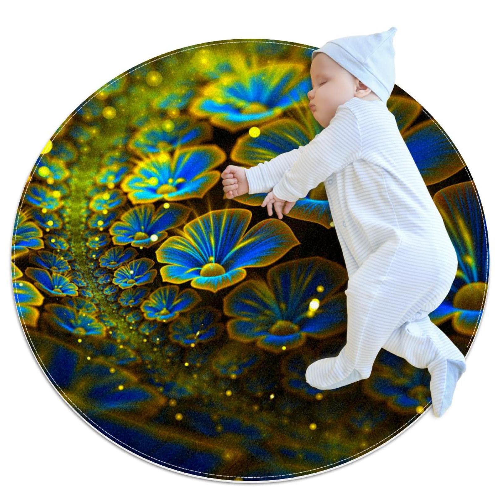 Tapis rond fleur d alouette 100cm tapis de salon bleu vert et decoration chambre