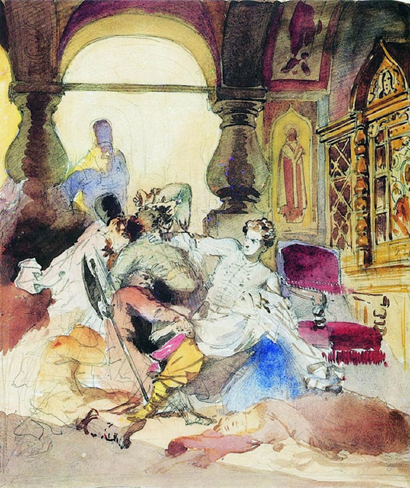 SERENDIPITP Retro Picture Poster Wall Art Pictures Painting the False Dmitry Kill by Konstantin Yegorovich Makovsky Wall Art Canvas Print for Wall Decor 60x90cm