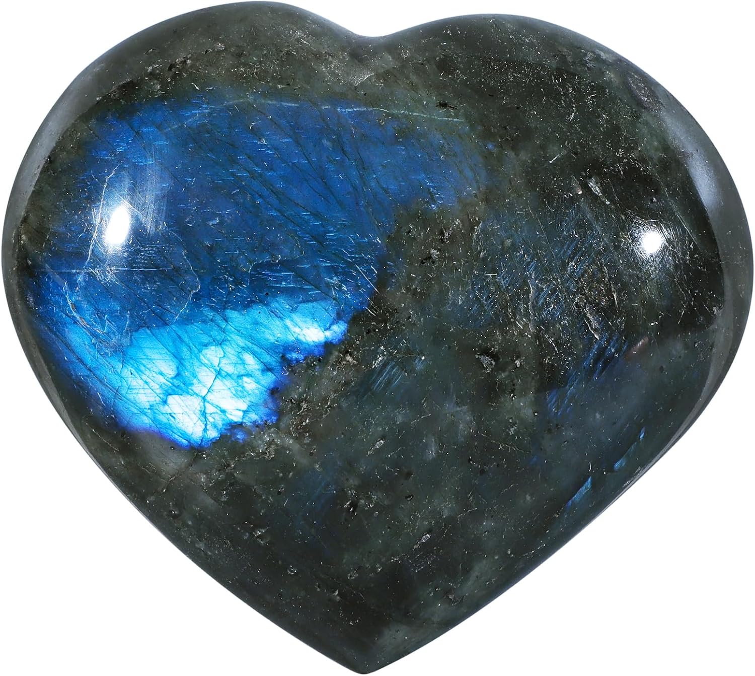moonsix Natural Labradorite Crystal Heart Palm Stone Healing Crystal Love Pocket Worry Stone for Chakra Balancing, 401-500g