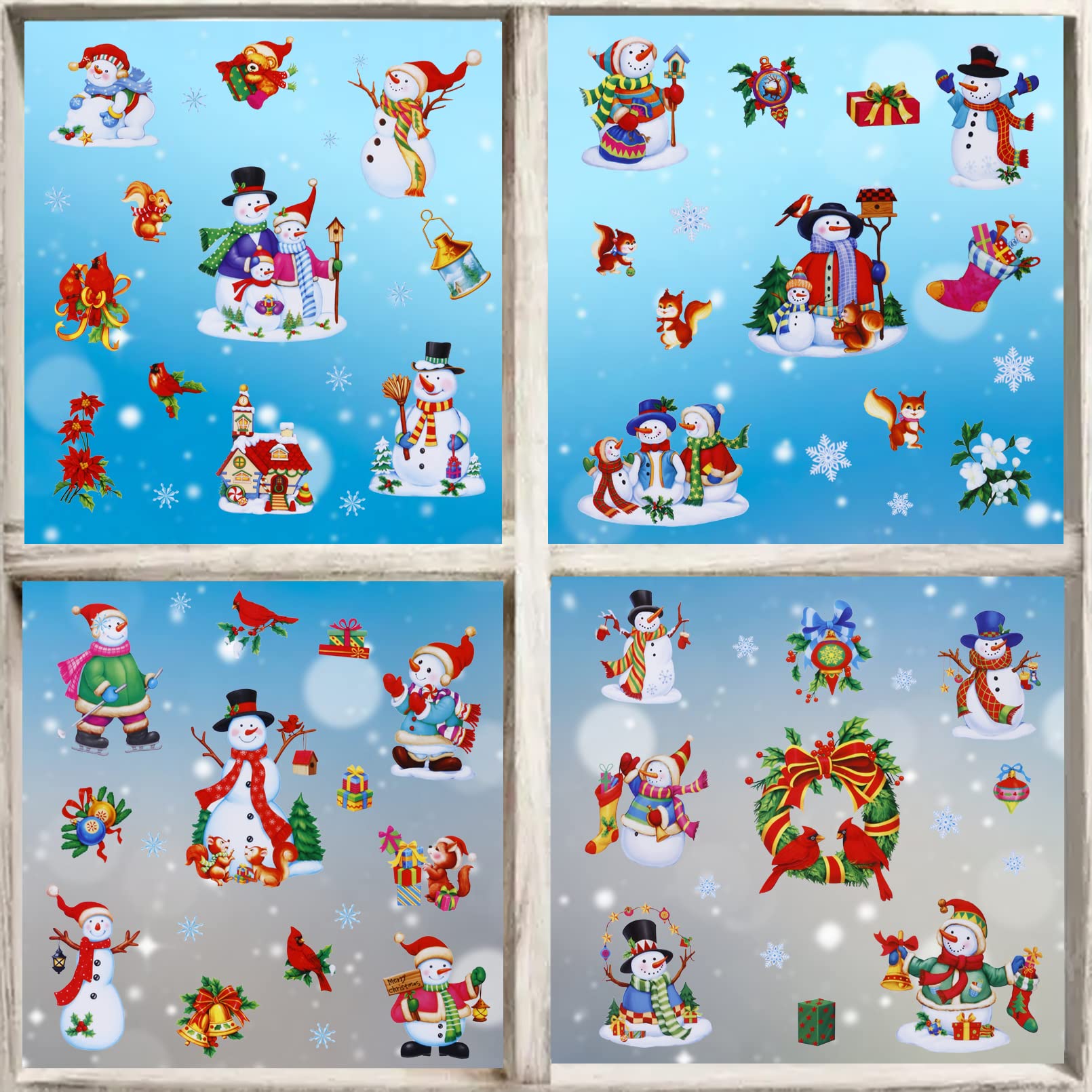 Christmas Window Clings, Oversized Waterproof Snowman Family Holiday Party Stickers, Merry Christmas Decorations, Suitable for Gift Tags, Computers, Luggage, Windows, Beautiful Gifts