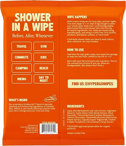 Miniatura 9 de Toallitas corporales HyperGo XL para mujeres y hombres – 30.5 cm x 30.5 cm Toallitas de limpieza corporal completas sin enjuague, 20
