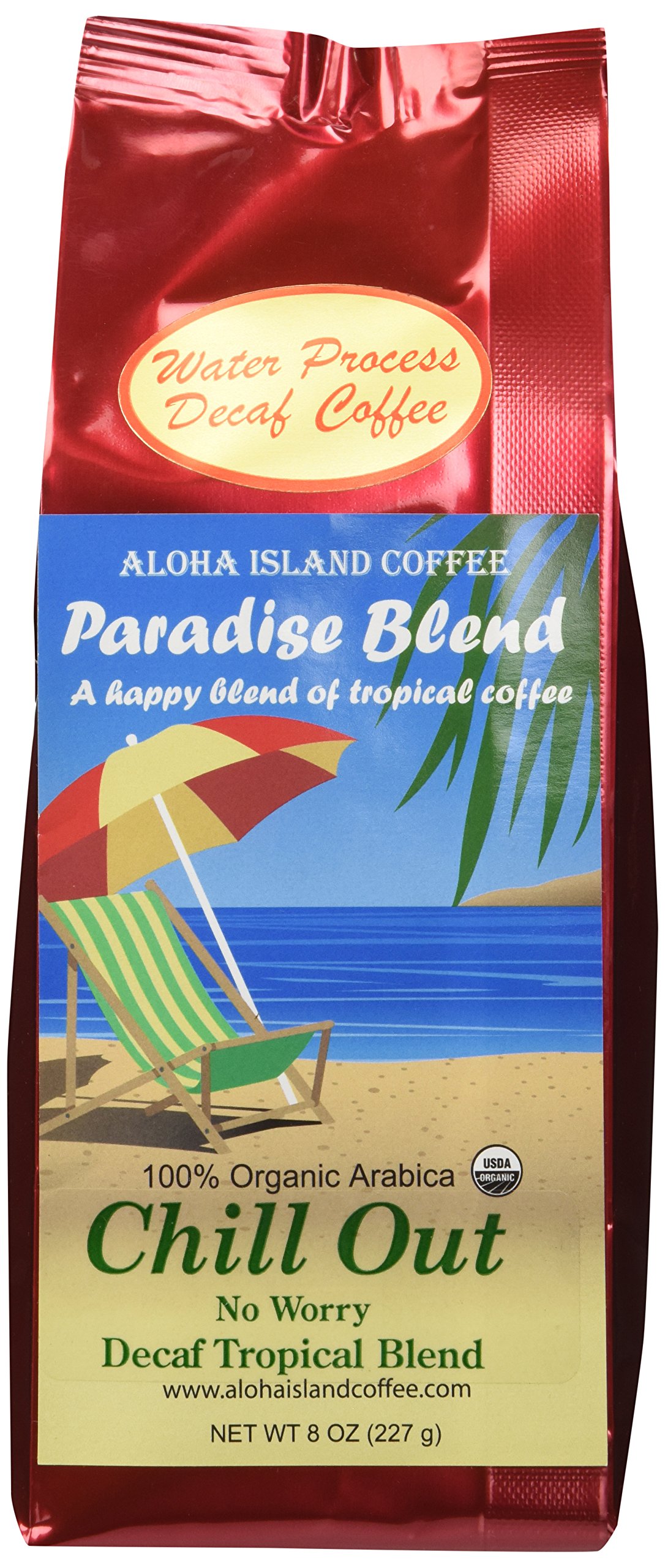 Chill Out! No Worry Water Process Decaf, Certified Organic Rain Forest Alliance Fair Trade Coffee, 8 Oz Whole Bean