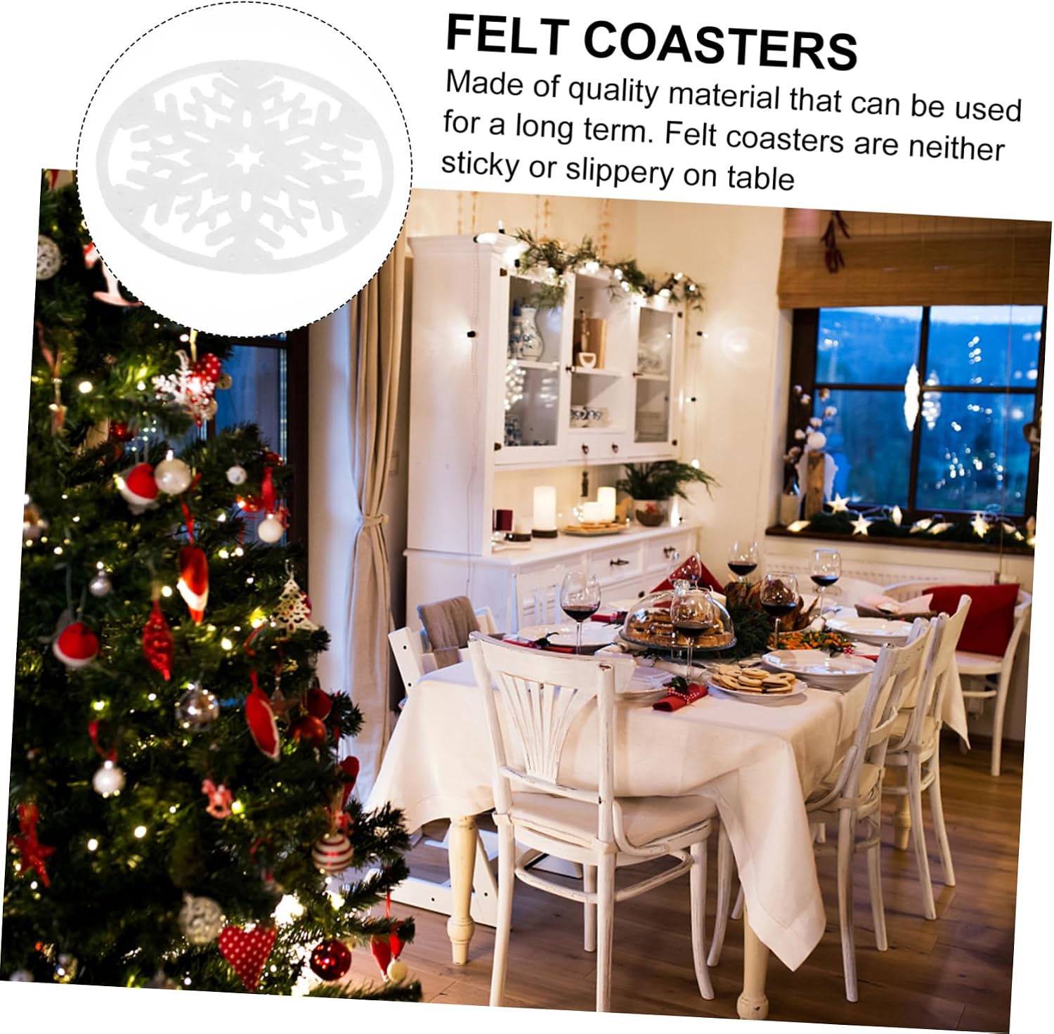 6pcs Christmas Snowflake Coasters Cup Pad Cup Mat Xmas Felt Coaster Christmas Cushion for Home Round image 2
