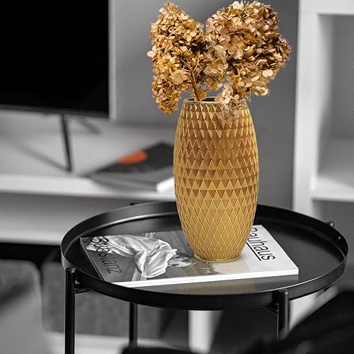 Miniatura 4 de Suanti Jarrón dorado para flores de 11 pulgadas de alto, hecho a mano y pintado a mano con patrón geométrico de diamante para sala de estar, cocina,
