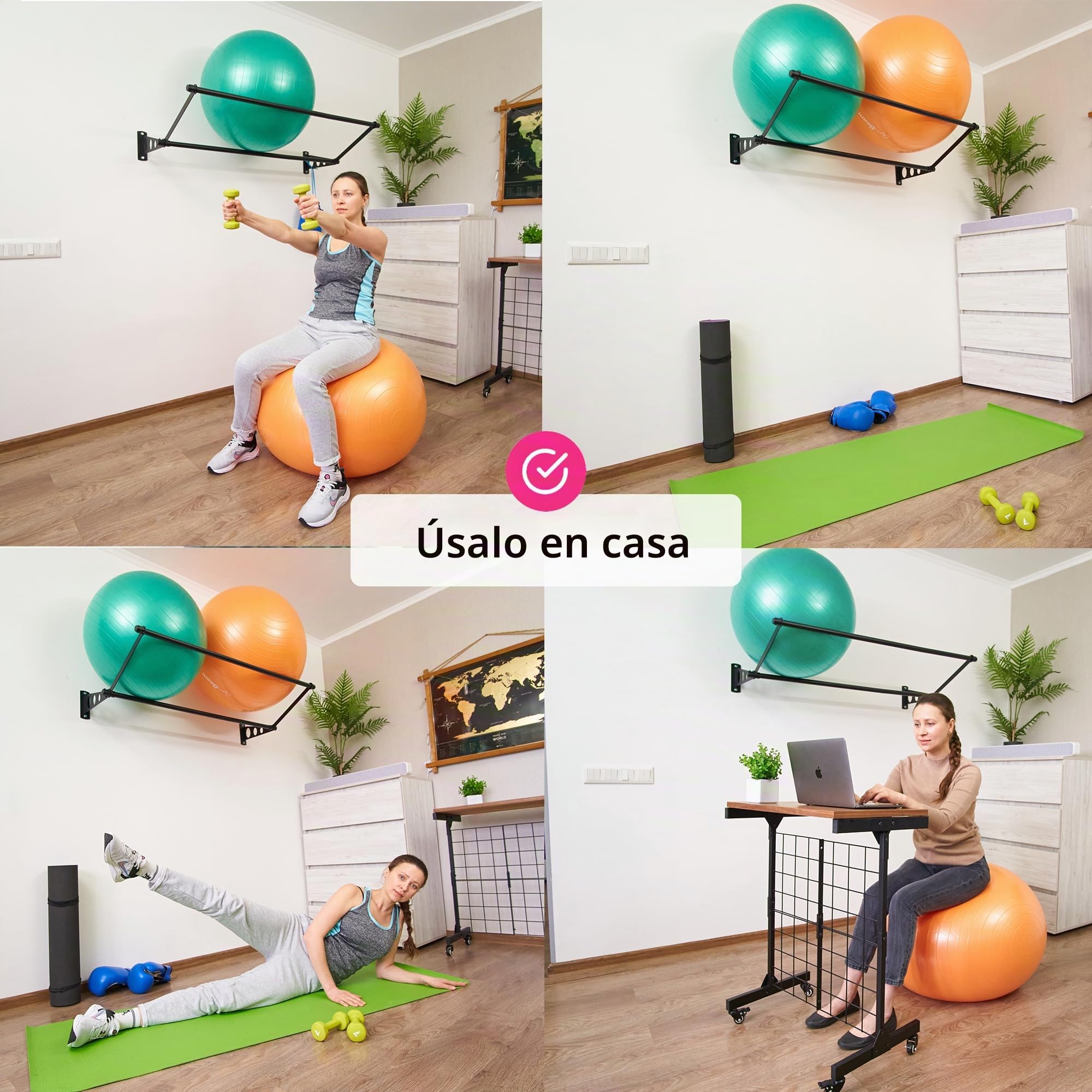 Soporte De Pared Para Pelotas De Ejercicio | Organice Su Espacio | Para Pelotas De Yoga, Pelotas De Fitness Y Pelotas De Estabilidad | Para Gimnasios, Estudios Y Gimnasios En Casa | Negro Mate
