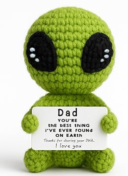 Handmade Fathers Day Dad Gifts from Son Daughter Wife Positive Crochet Alien Sentimental Birthday Easter Christmas I Love You Dad Gift Idea for Him Men