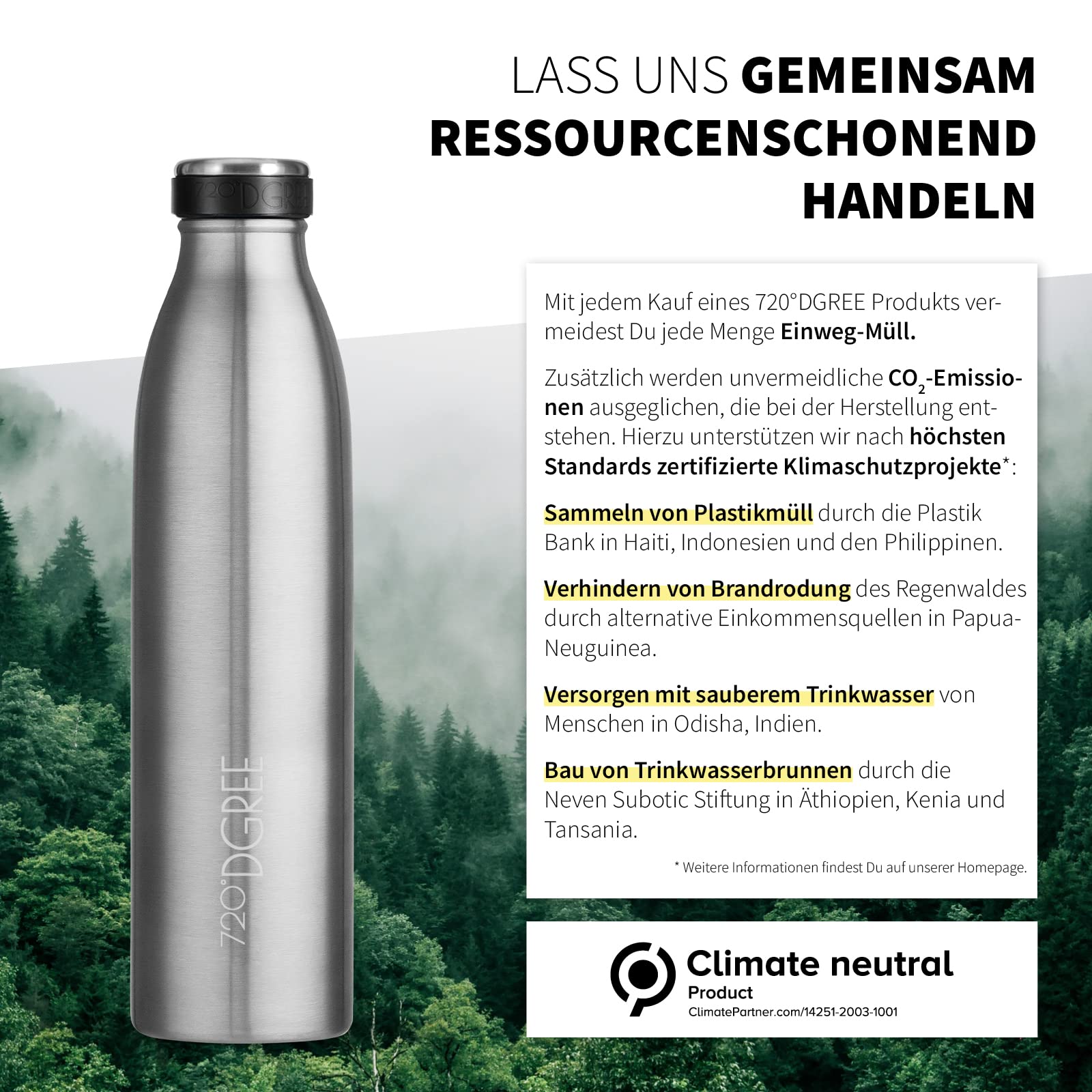 720°DGREE Edelstahl Trinkflasche “milkyBottle” - 1L - BPA-Frei, Auslaufsicher, Kohlensäure geeignet - Thermosflasche für Sprudel, Sport, Uni, Schule, Fitness, Outdoor, Camping