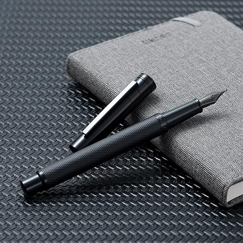 Miniatura 65 de Hongdian Black Forest - Pluma estilográfica de punta media, diseño clásico con convertidor y estuche de metal Negro -,Azul,Latón,Fibra de