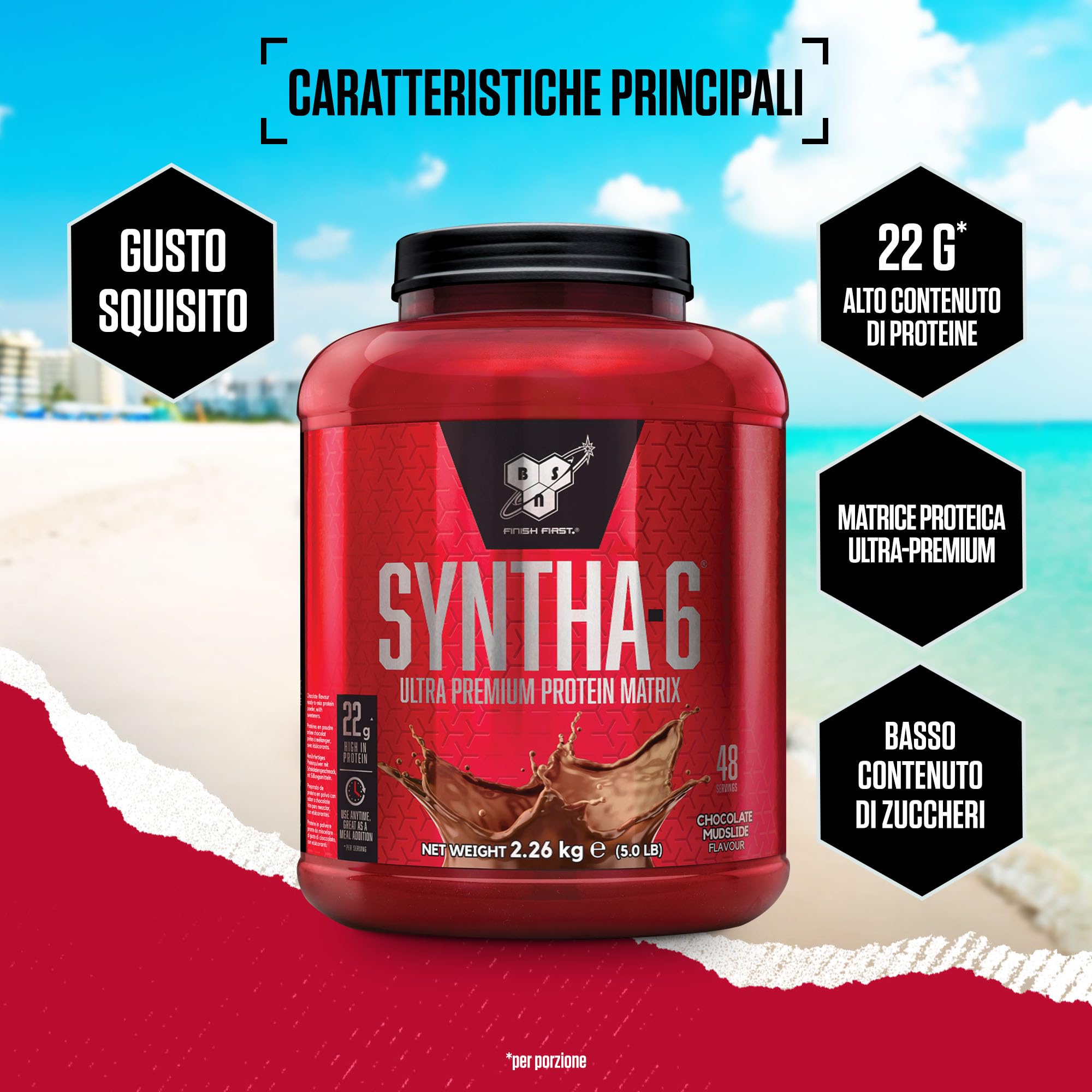 BSN Syntha 6, Proteine in Polvere di Altissima Qualità per la Crescita e il Recupero Muscolare, Alto Apporto Proteico e Basso Contenuto di Zuccheri, Gusto Mudslide al Cioccolato, 48 Porzioni, 2.26 kg