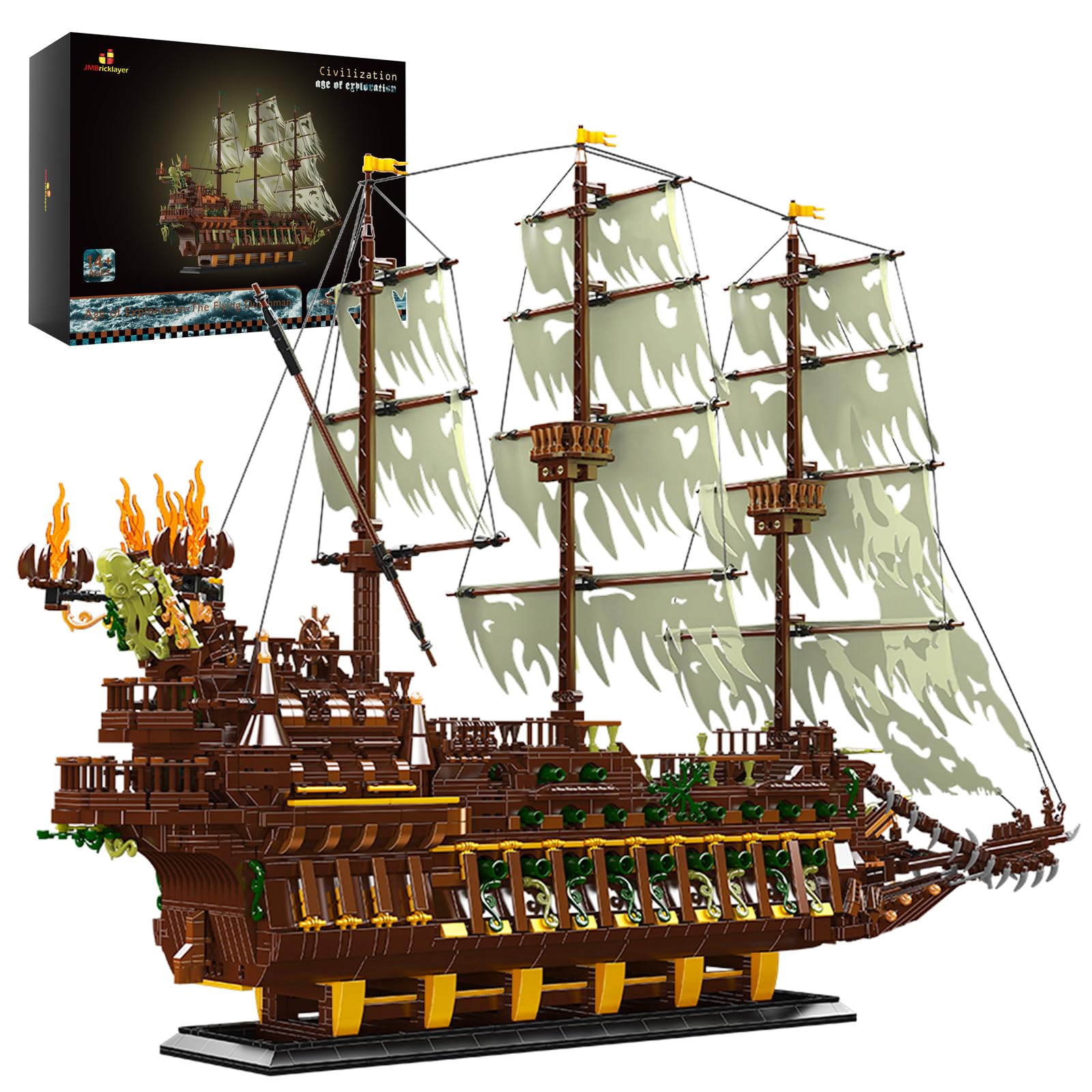 JMBricklayer Piratenschiff Bausteine 40101, Flying Dutchman Piratenschiff Klemmbausteine, Segelschiff Modellbausatz, Schiff Spielzeug Geschenke für Erwachsene und Jugen