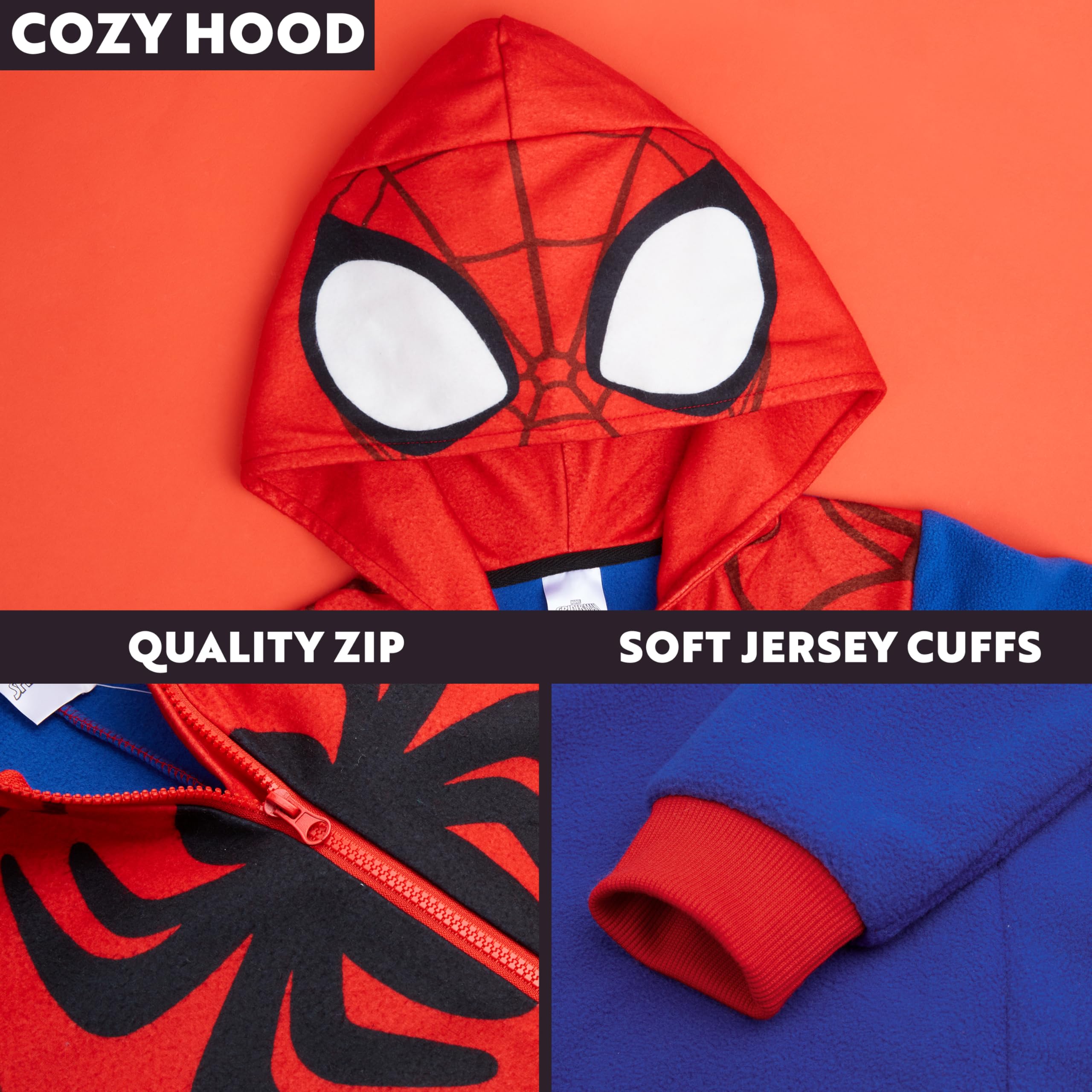 Marvel Spiderman Pyjama Combinaison Garcon, Grenouillere Enfant, Surpyjama Polaire avec Capuche, Cadeau Super-héros