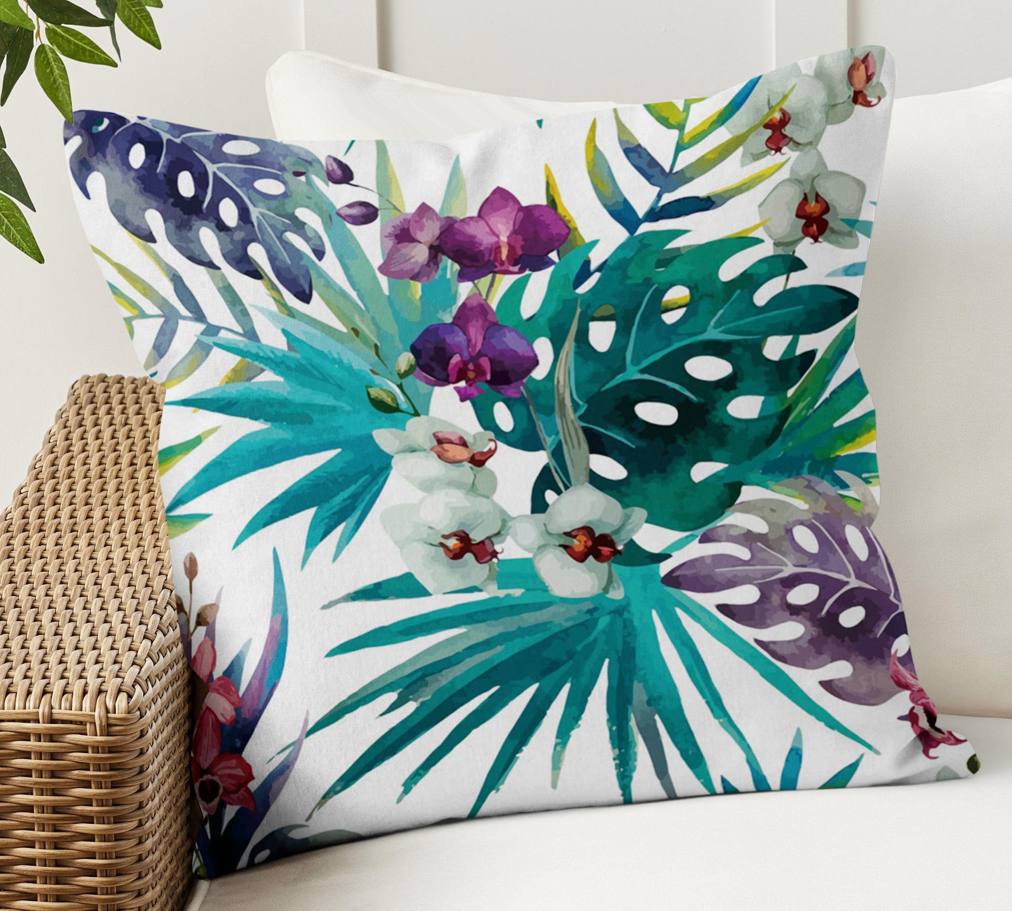 Aoihrraan Fodere per Cuscini Set di 4, Estate Tropicale Motivo Floreale A Foglia Di Fenicottero Morbido Peluche Corto Quadrato Federa per Divano Camera da Letto Auto Sedia Casa Decoro 40x40cm