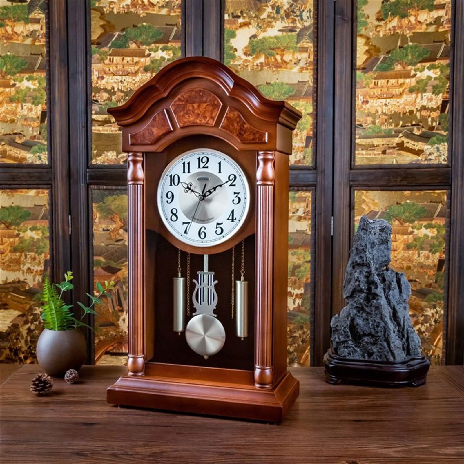 Reloj de Escritorio Reloj de Madera Informe Horas Sala Estar Escritorio Decorativo Retro Cuarzo Grande