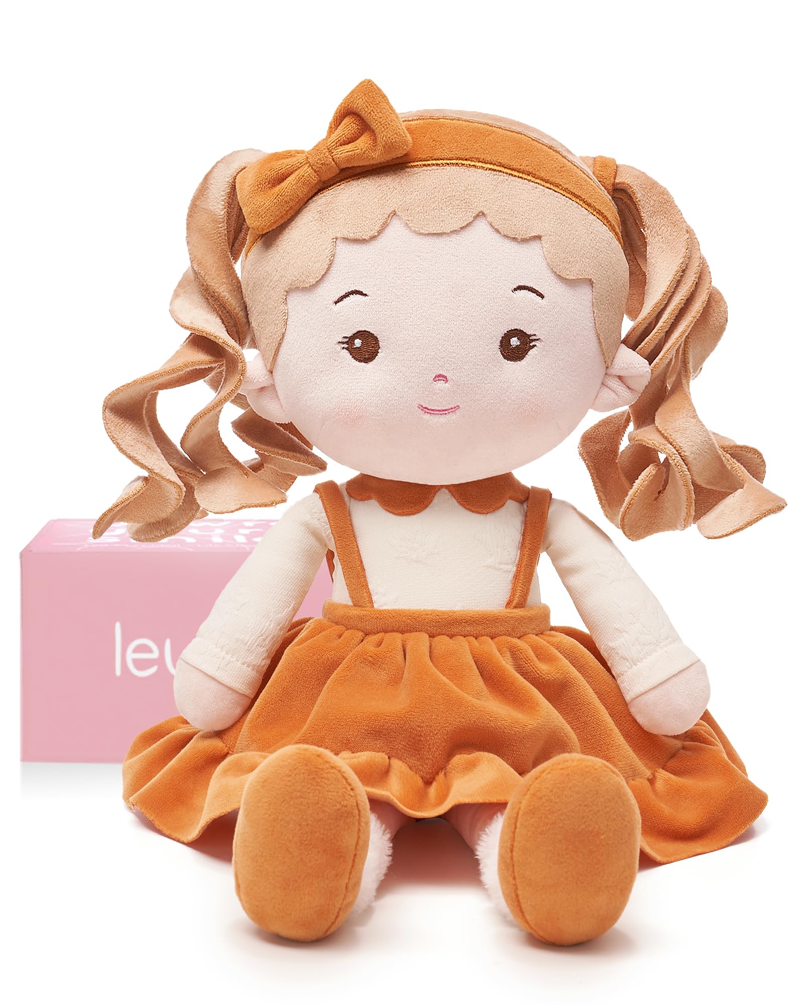 LeyaDoll Soft Baby Doll Toys (16''), My First Baby Rag Doll for 1 Year-Old Girl Birthday Gift, Christmas Plush Toys Gift for Toddler Kids Infants-Maple Girl