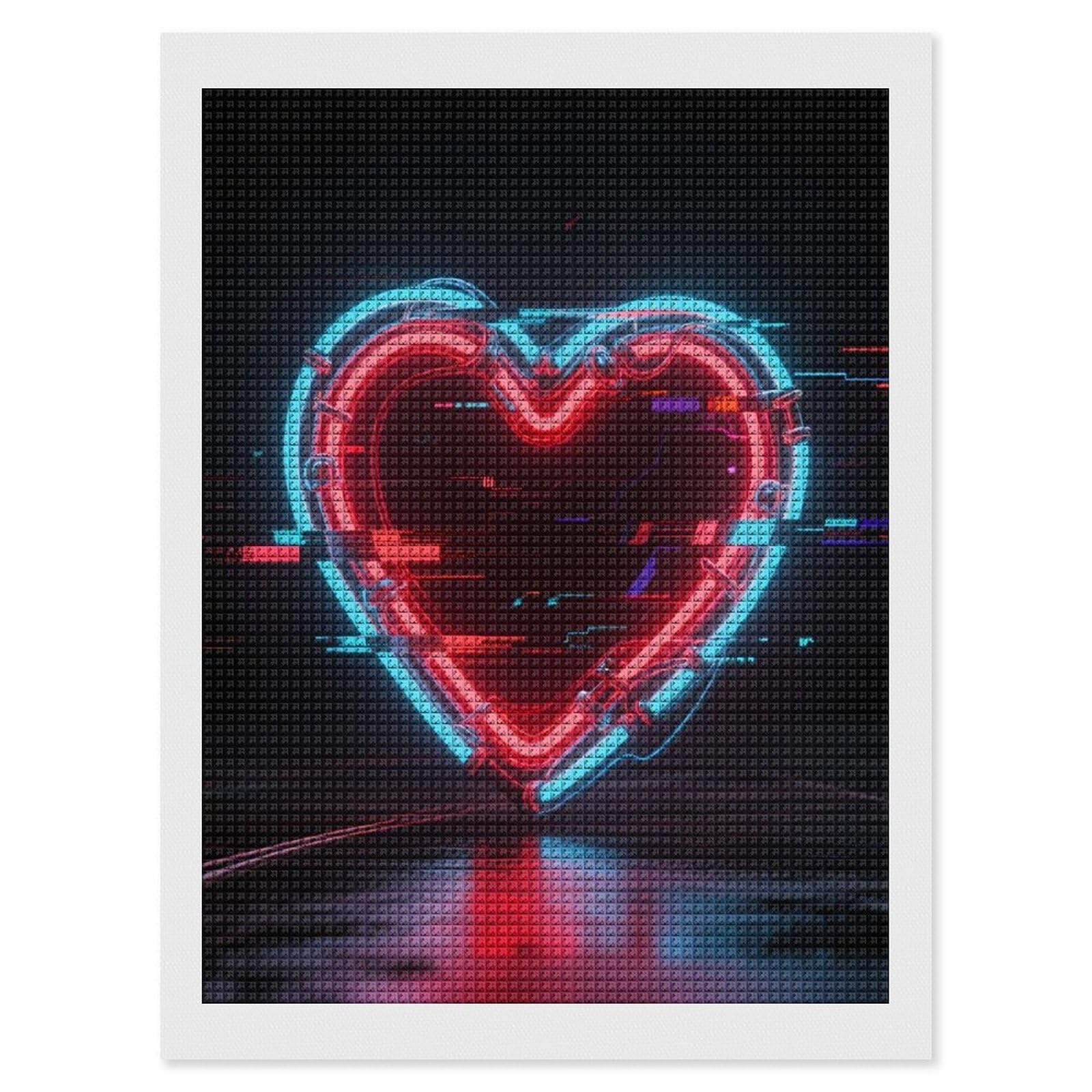 FodPand Neon Heart with Errors 5D Diamond Painting Kits for Adults Beginners Full Drill Square Diamond Dots Pictures Gem Art Supplies for Home Wall Room Decoration DIY Craft Set Gift 12X16