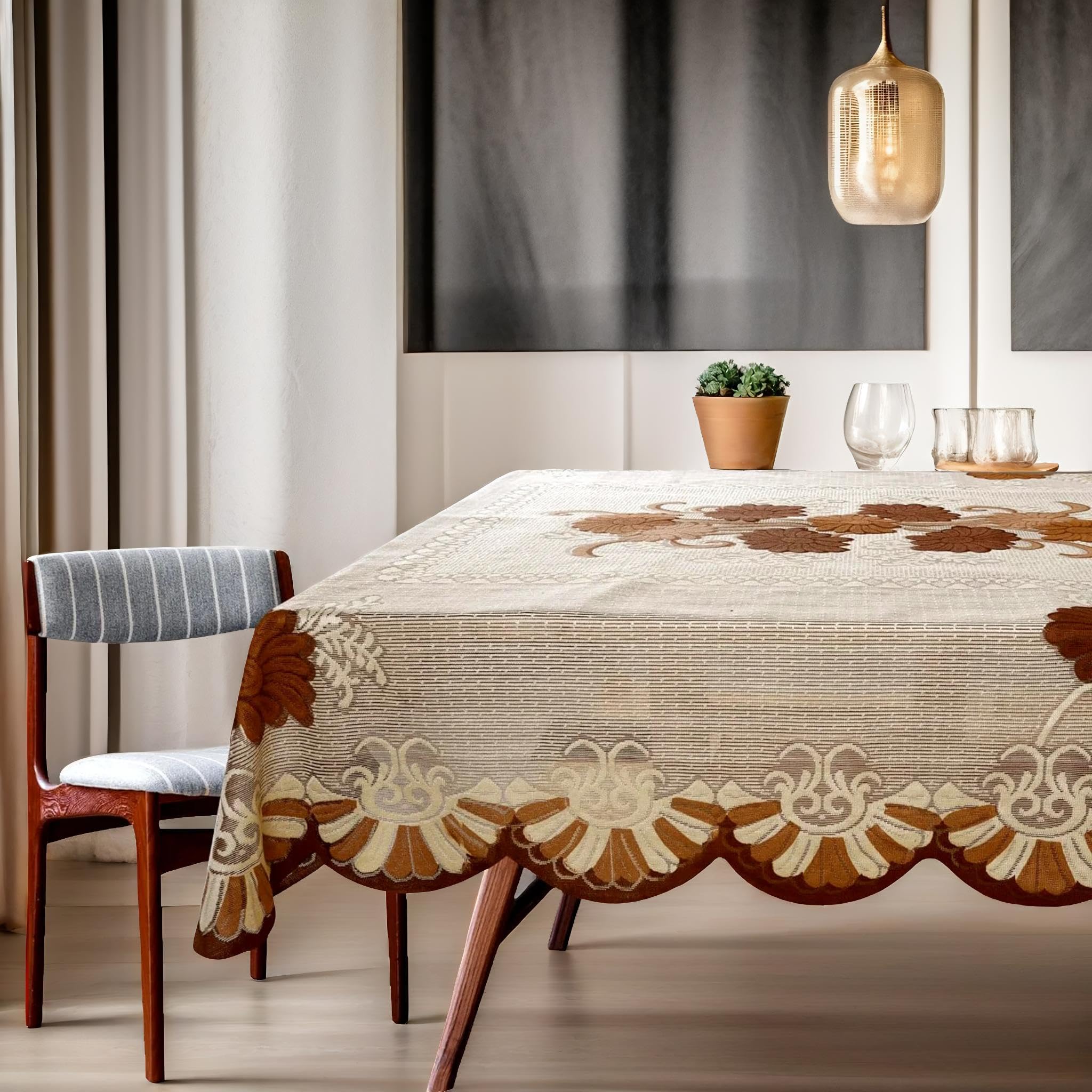 Weavers Villa Cotton Dining Table Cloth 6 Seater - 60x90 Inch Cover - Durable Table Protector Cloth - Dining Table Cover 6 Seater Waterproof - Long-Lasting Kitchen/Hall Decor Essentials (Coffee) - Image 5 thumbnail