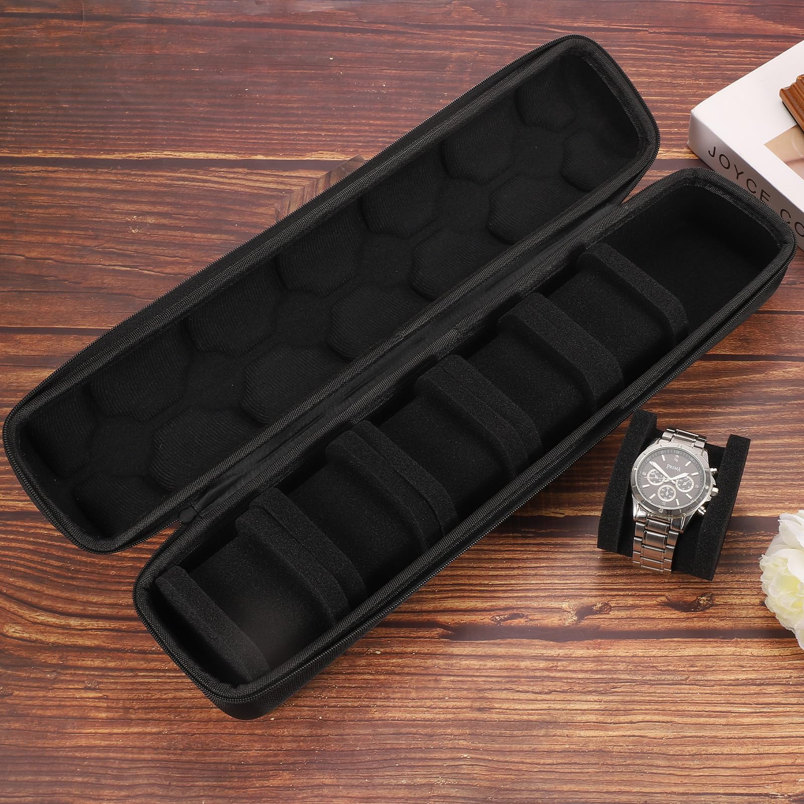 uxcell Custodia rigida da viaggio per orologi con 6 scomparti, organizer per uomini e donne, con morbido cuscino, per la maggior parte degli orologi e orologi intelligenti fino a 40 mm, nero