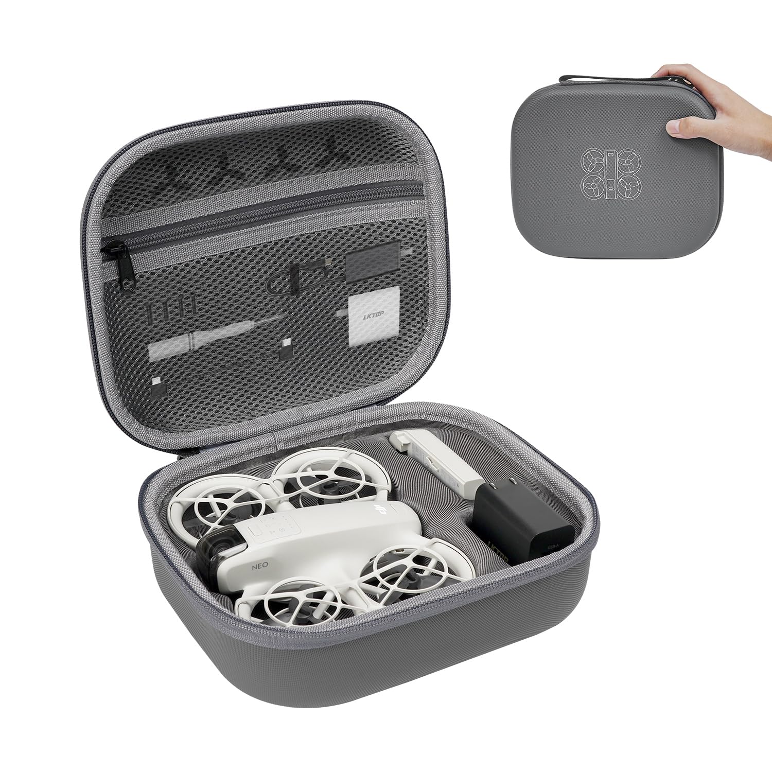 LKTOP Carrying Case for DJI Neo (No RC), Portable PU Leather Storage Bag, Waterproof Hard Case Neo Travel Bag, Compatible with DJI Neo Drone, Battery,