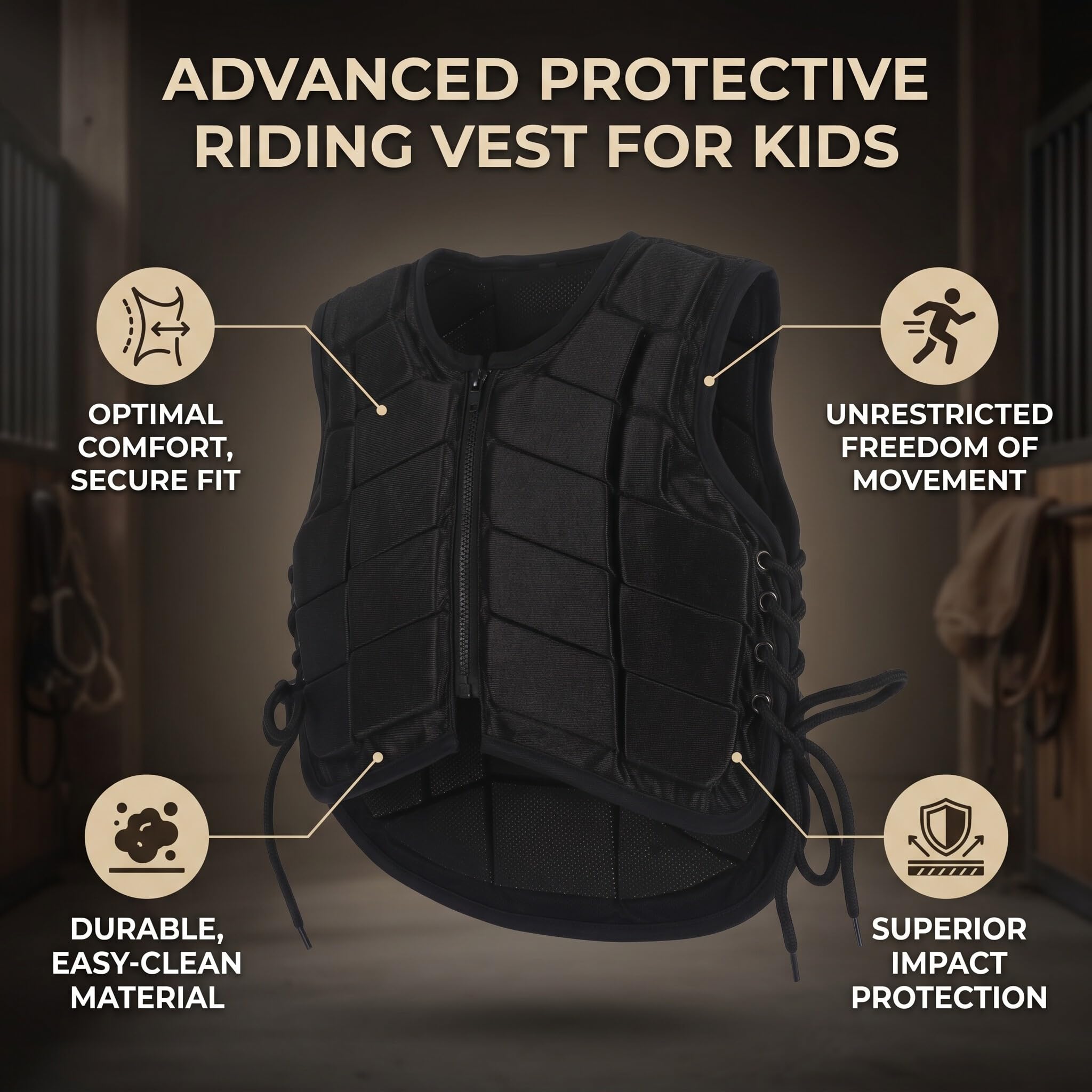 Zerone Chaleco Seguridad Equitación Niños, Protección Acolchada Transpirable Ajustable para Montar a Caballo