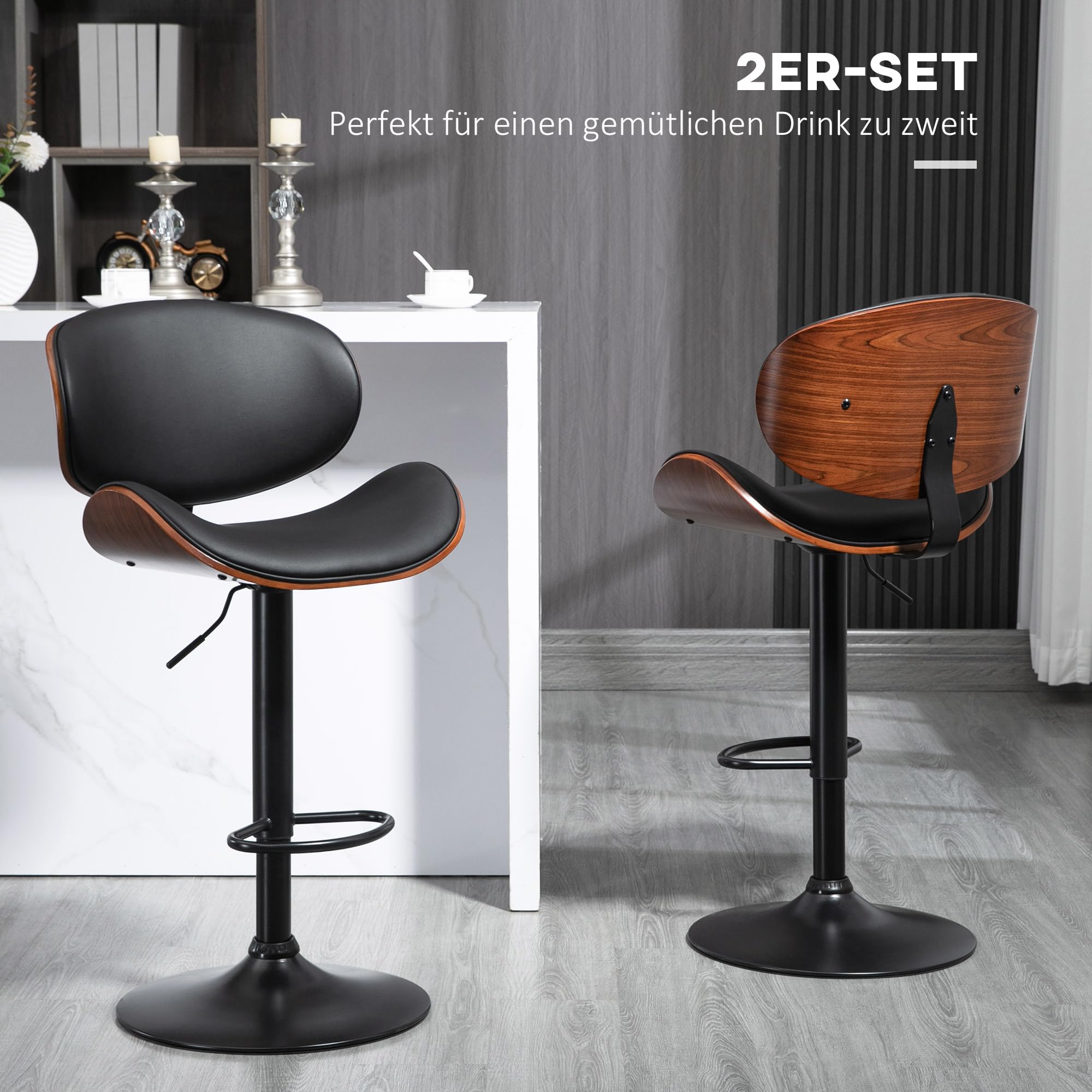 HOMCOM 2 szt. Hokery regulowane wysokości Czarny 53 x 52 x 92-112 cm