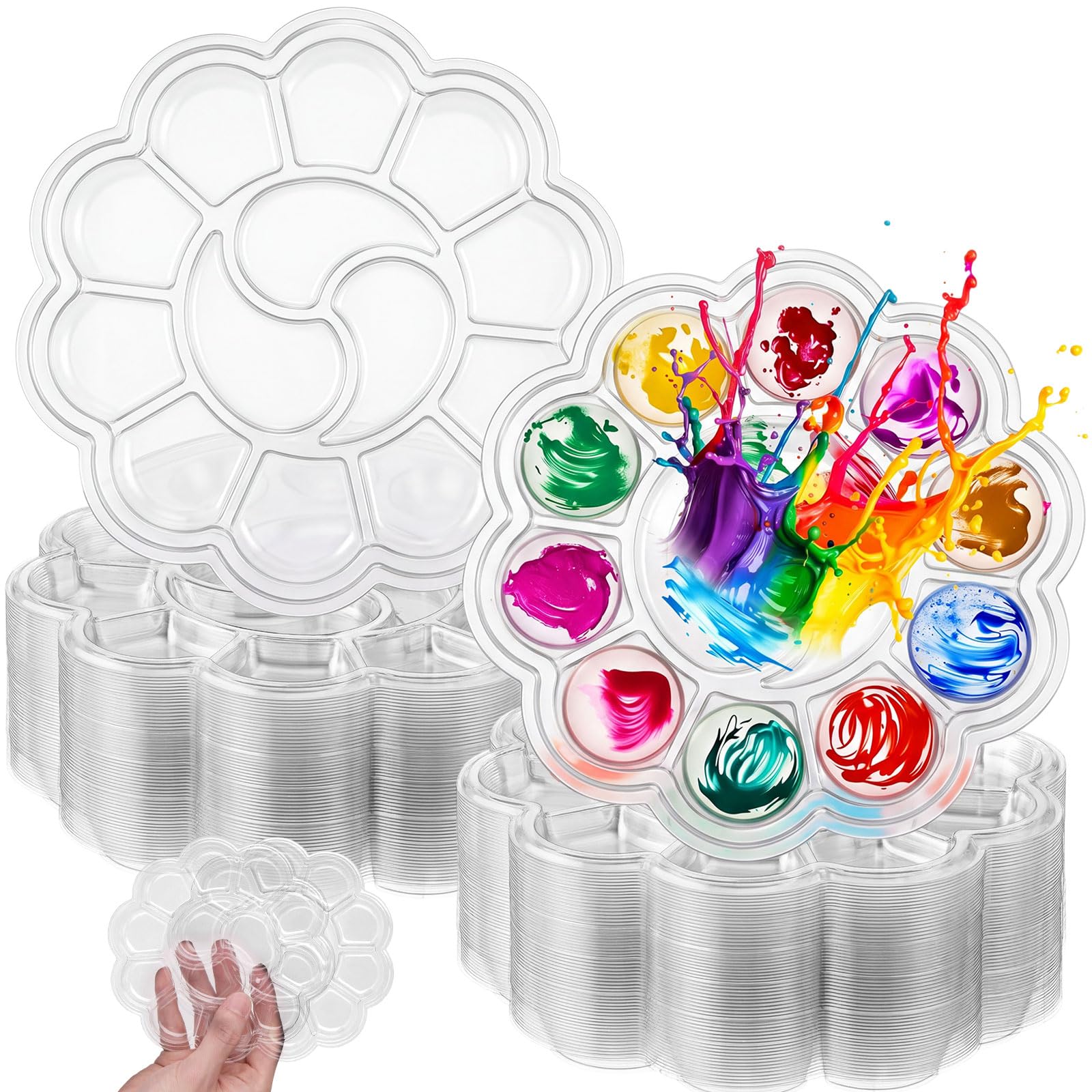 AmazingSpark Lot de 200 palettes de peinture jetables en plastique transparent de 14 cm avec 13 compartiments pour cours d'art, bricolage, fête de peinture, fête d'anniversaire