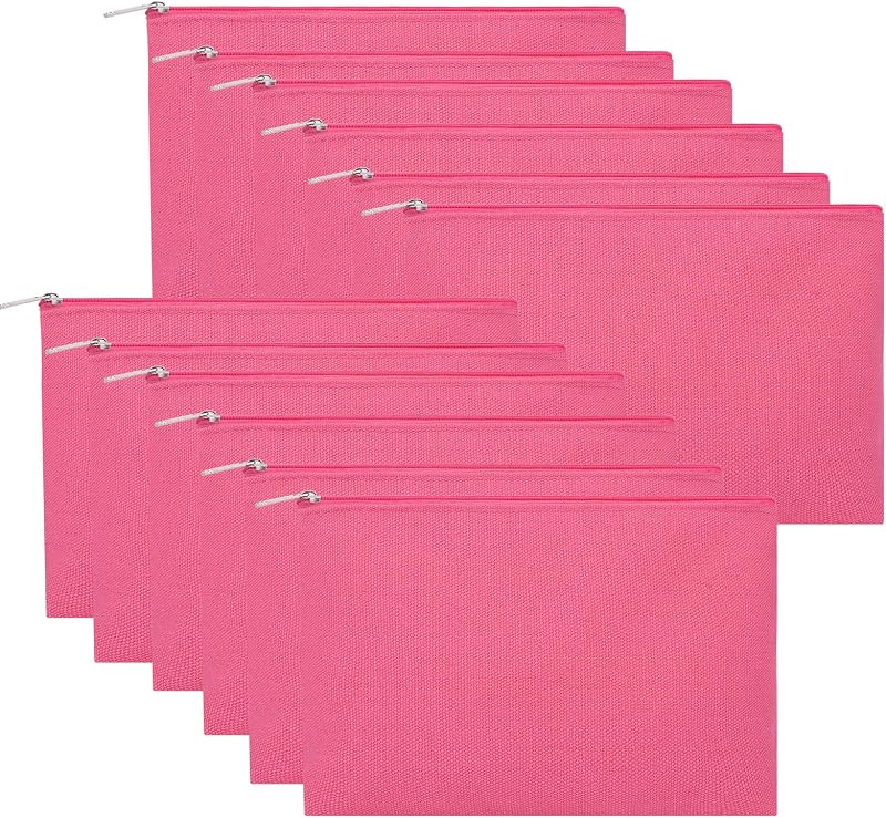 Necessaire de lona de algodão Sinzip Hot Pink, tamanho M, com zíper e 12 unidades
