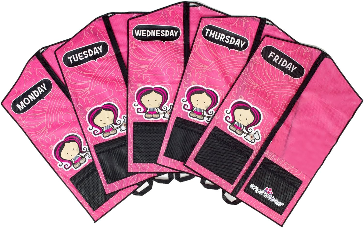 Organizables Children's Hanging Clothes Organizer, Girls Deluxe Weekday Set, Pink