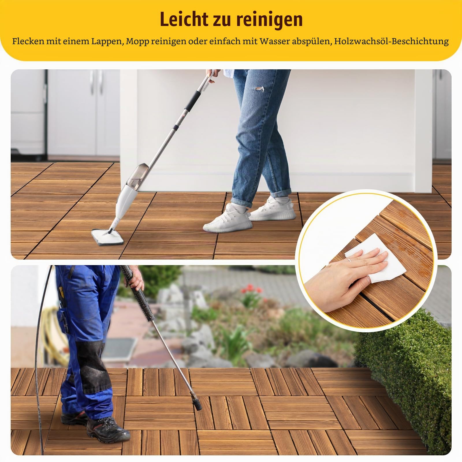 Holzfliesen 36 Stück 30 x 30 cm Klicksystem für Balkon und Terrasse