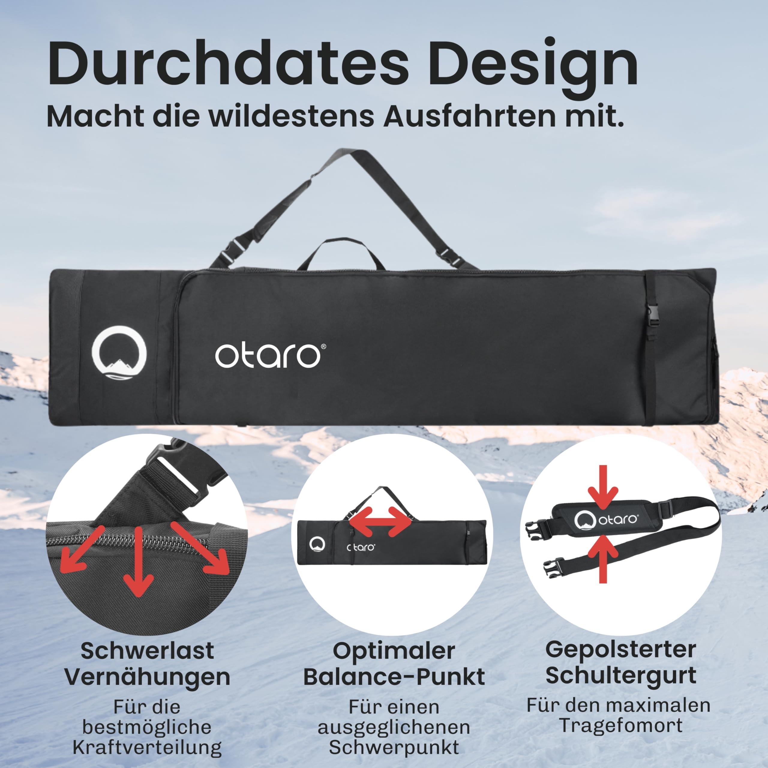 Otaro Snowboardtasche | längenverstellbare 140–180cm Snowboard Tasche | Snowboard Bag wasserfest & gepolstert | Auch als Wakeboard Tasche, Skitasche, Skitasche für 2 Paar (60.000 begeisterte Kunden)