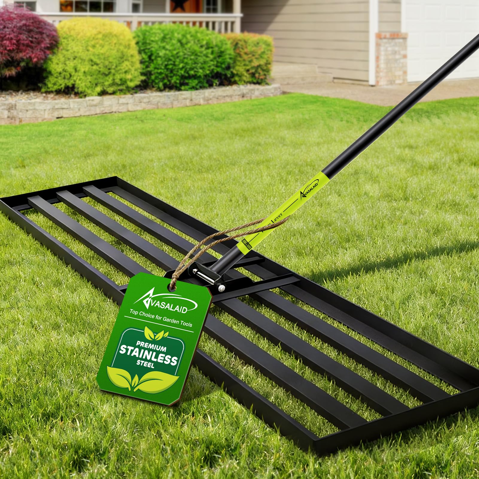 30 x 122 cm Lawn Leveling Rake, Heavy-Duty Galvanized Steel Grass Levelling Rake with an Adjustable 198 cm Extra Long Handle Lawn Levelling Tool for Yard, Backyard, Lawn Leveler for Garden, Soil, Farm