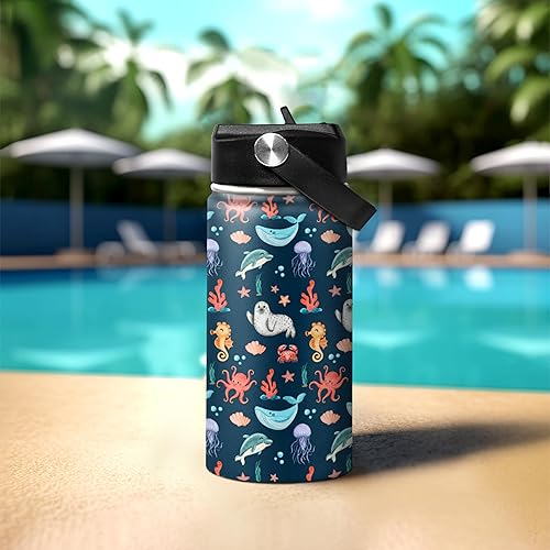 Miniatura 7 de Botella de agua para niños, botellas de agua de ballet de 12 onzas con pajita, aislamiento de acero inoxidable, vaso escolar de viaje de doble pared