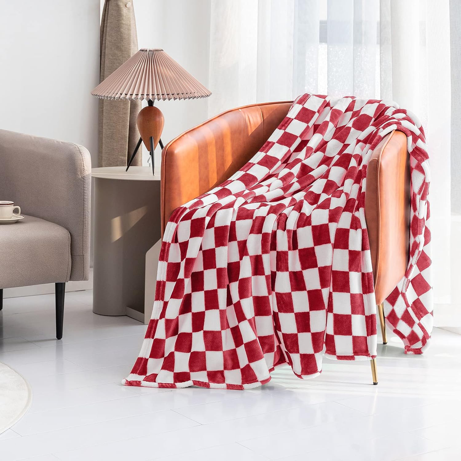 LOMAO Throw Blankets Flannel Blanket with Checkerboard Grid Pattern Soft Throw Blanket for Couch, Bed, Sofa Luxurious Warm and Cozy for All Seasons (Red, 50"x60") - Image 6
