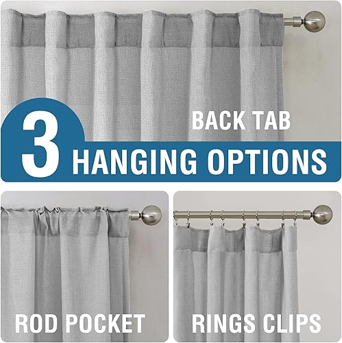 Miniatura 10 de H.VERSAILTEX Cortinas de lino natural de 108 pulgadas de largo para sala de estar, 2 paneles con pestañas traseras, bolsillo texturizado, filtrado