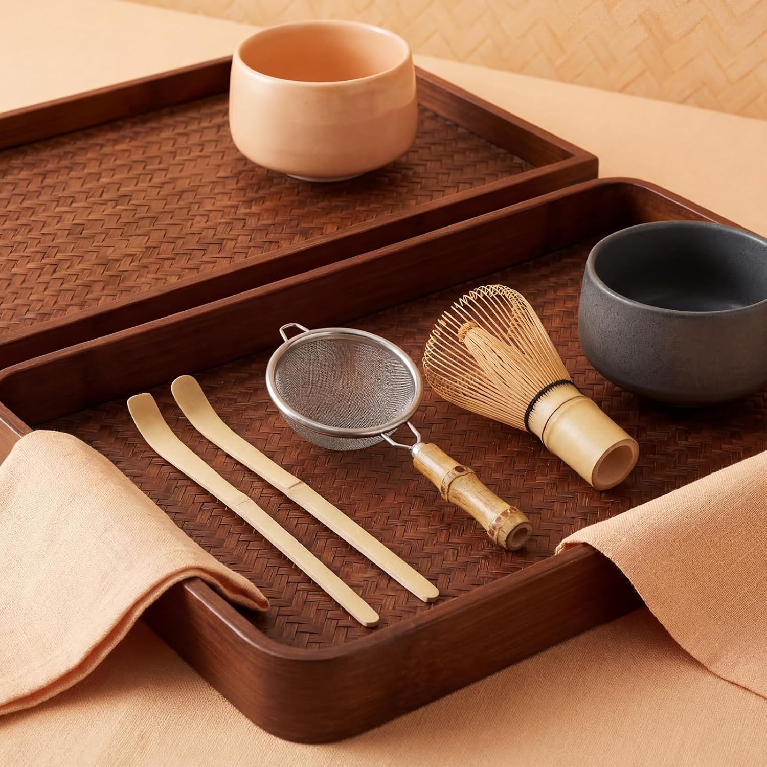2 Pcs Matcha Scoop & Tea Strainer Bamboo Matcha Spoon Japanese Chashaku Hooked Tea Leaf Sticks Tea-Whisk Scooping Spoon for Traditional Japanese-Tea-Ceremony Spices Condiments Coffee Powder