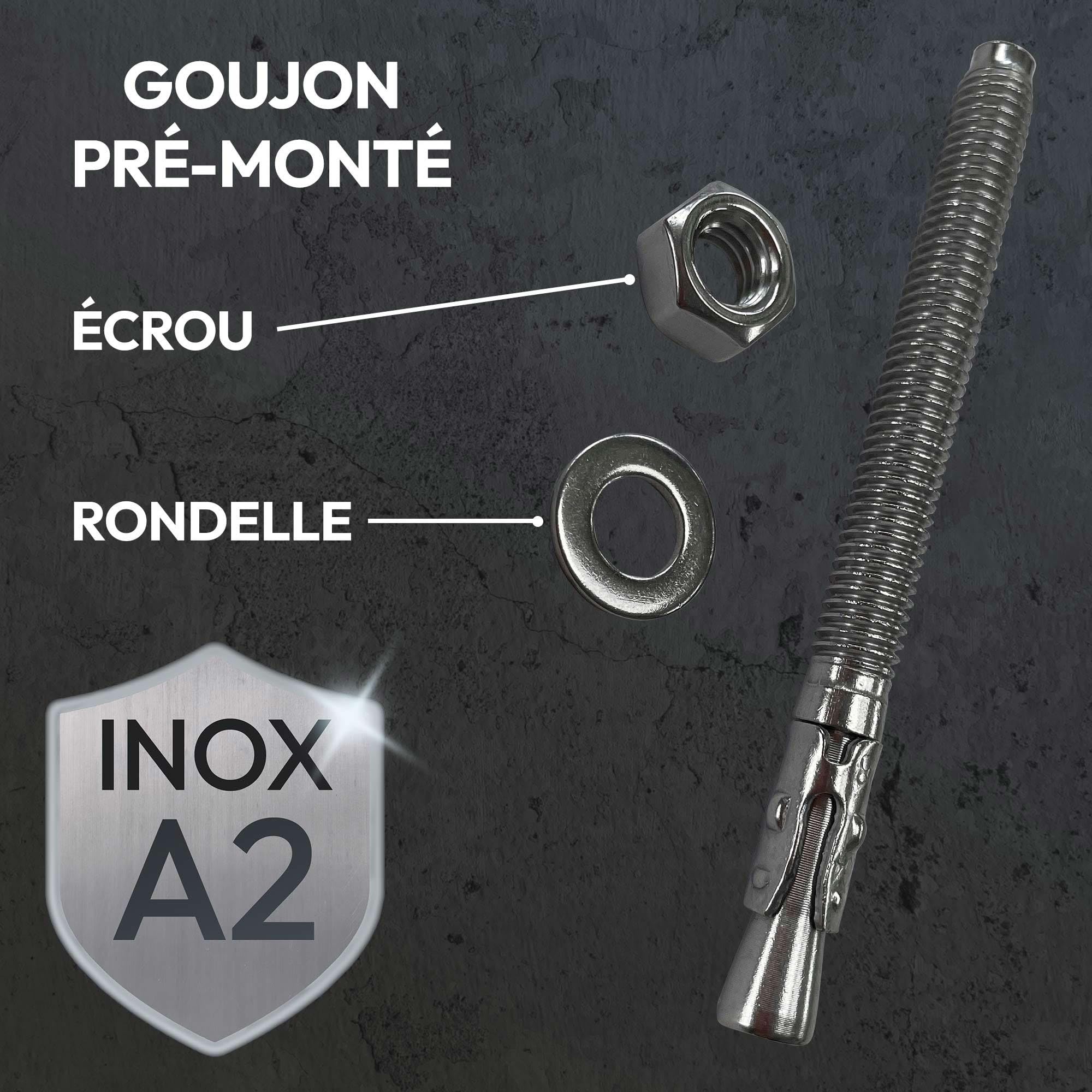 Lot de 25 goujons d'ancrage en acier inox A2 M12 - Diamètre 12 mm - Longueur 140 mm - Diamètre 12 mm