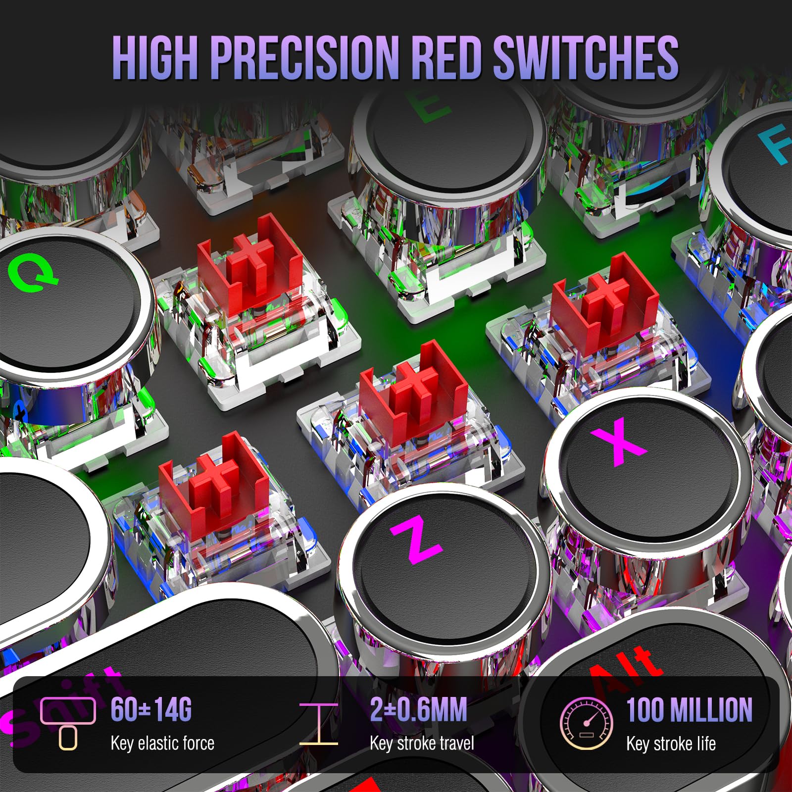 Clavier de jeu mécanique pour machine à écrire avec interrupteurs rouges rétroéclairés à la lumière arc-en-ciel, 104 touches, style machine à écrire filaire confortable Soud (LED noire)